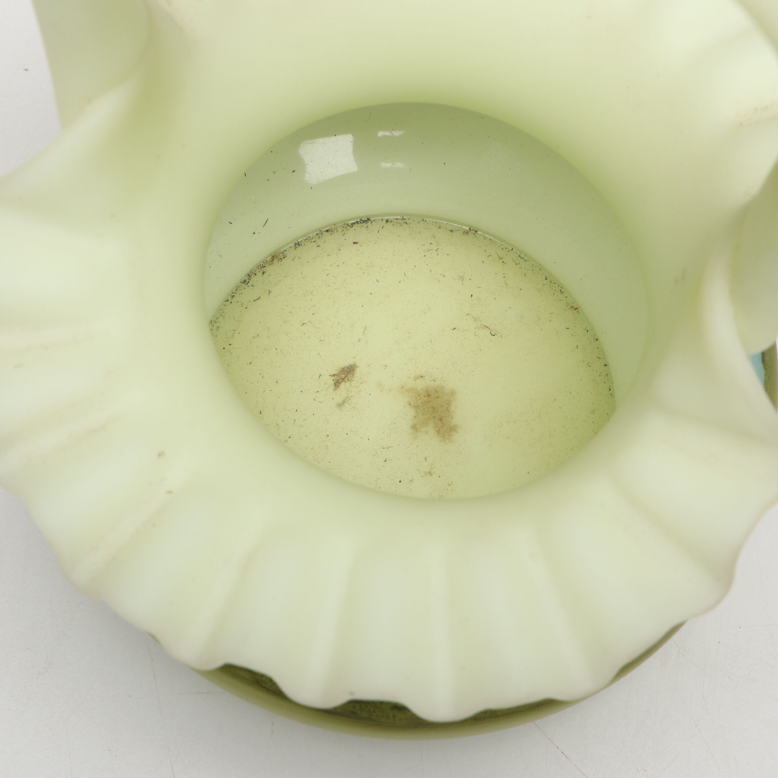 Dane Fredrick for Fenton Hand-Painted Custard Glass Basket and Fairy Lamp