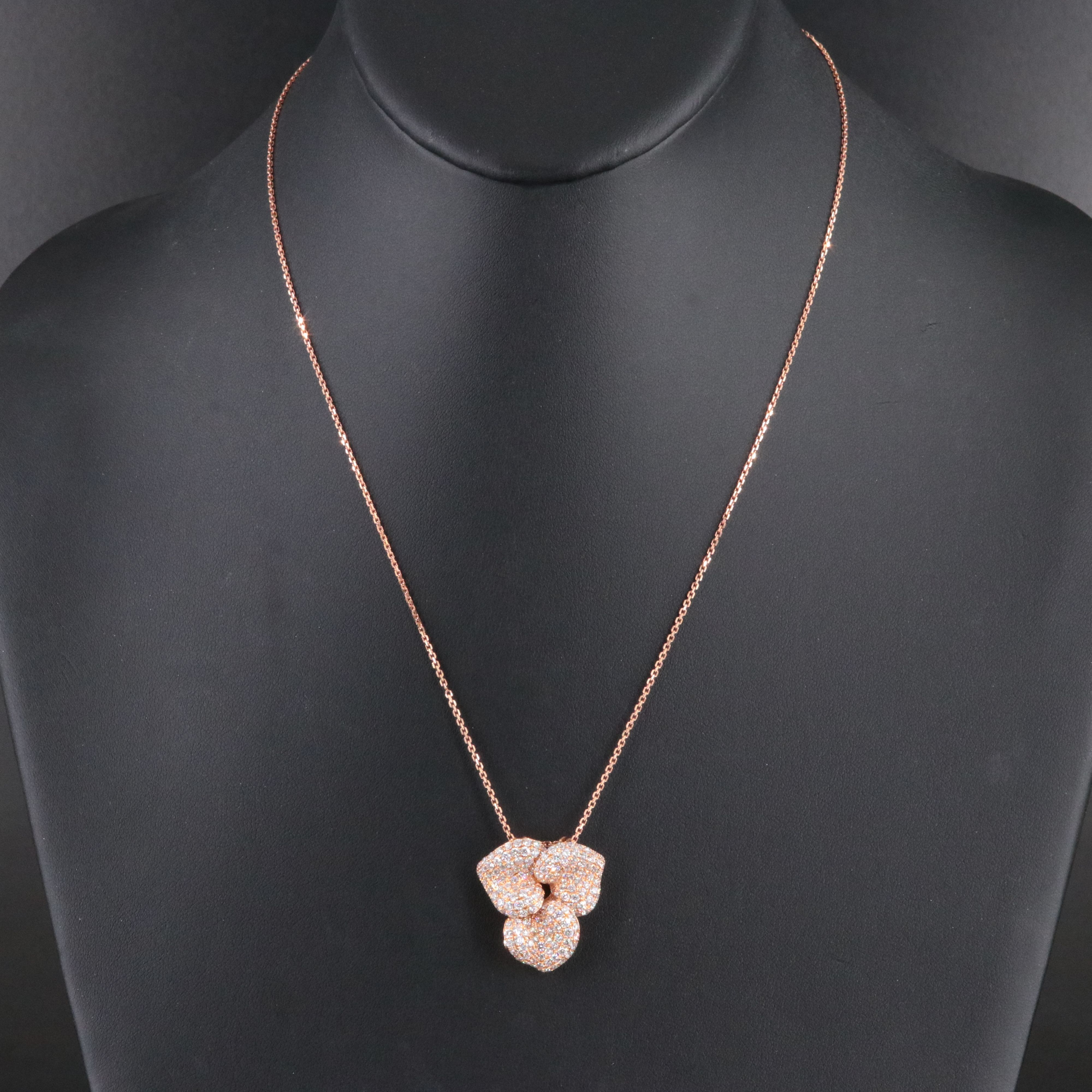 18K 3.58 CTW Diamond Leaf Pendant on Rose Gold Chain Necklace