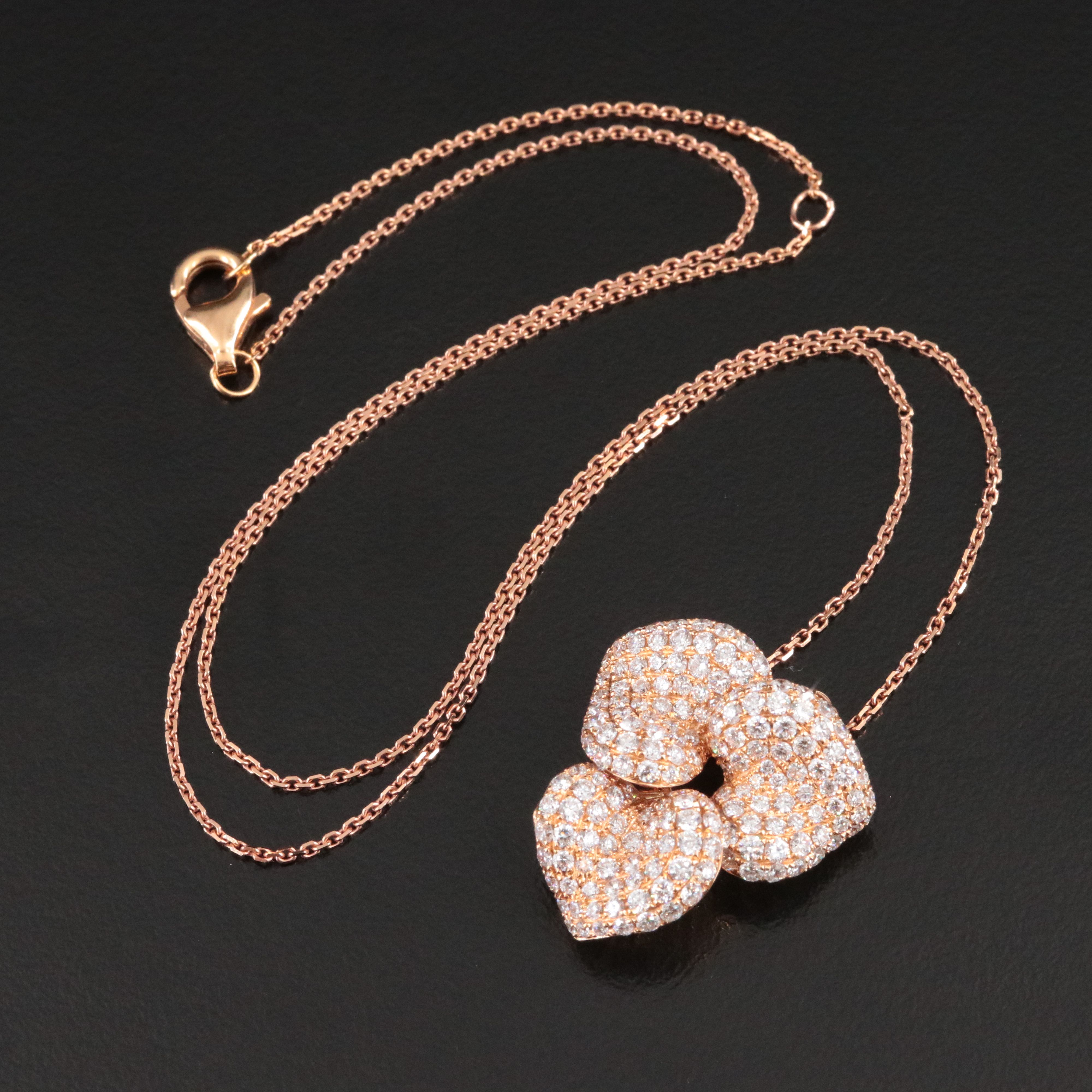 18K 3.58 CTW Diamond Leaf Pendant on Rose Gold Chain Necklace