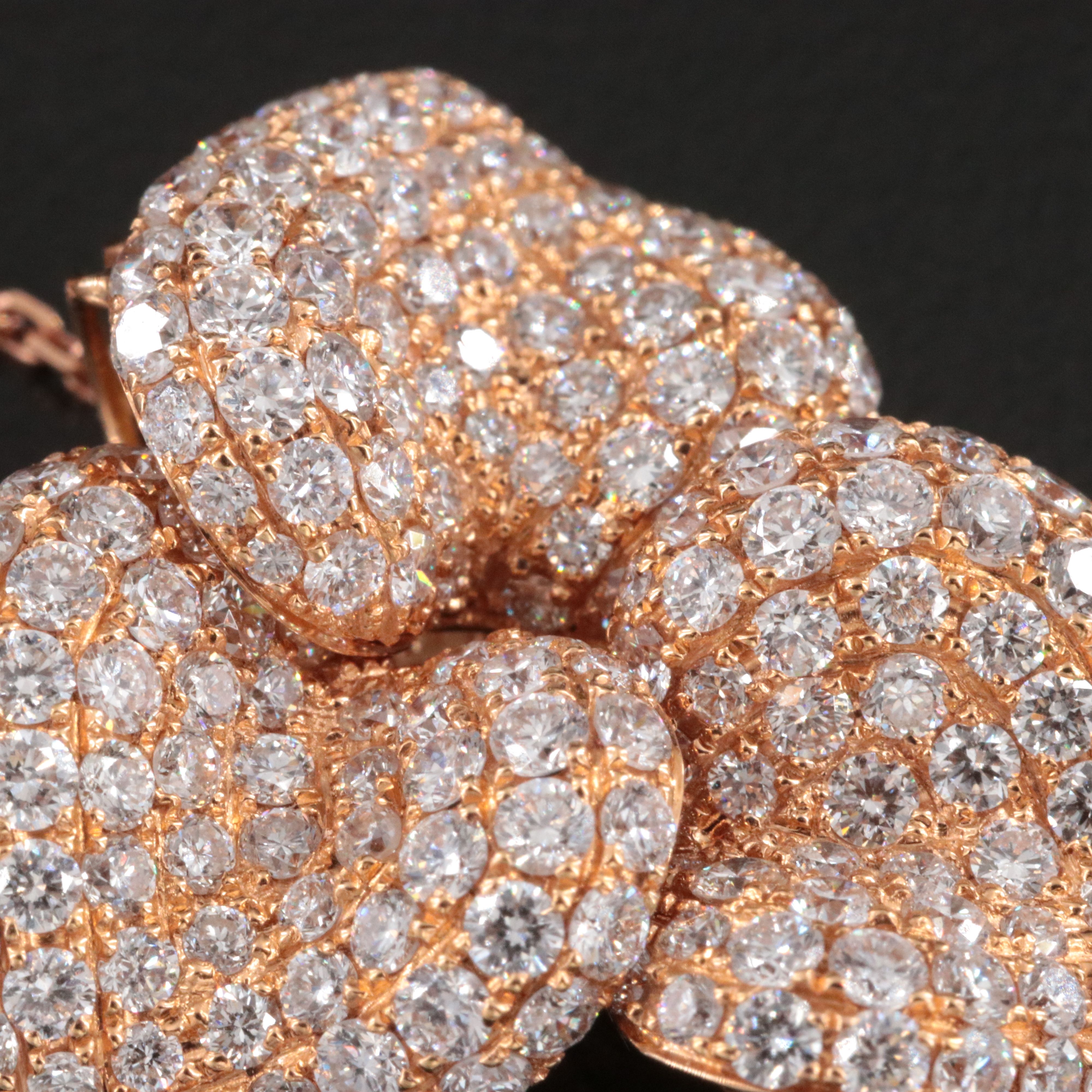 18K 3.58 CTW Diamond Leaf Pendant on Rose Gold Chain Necklace