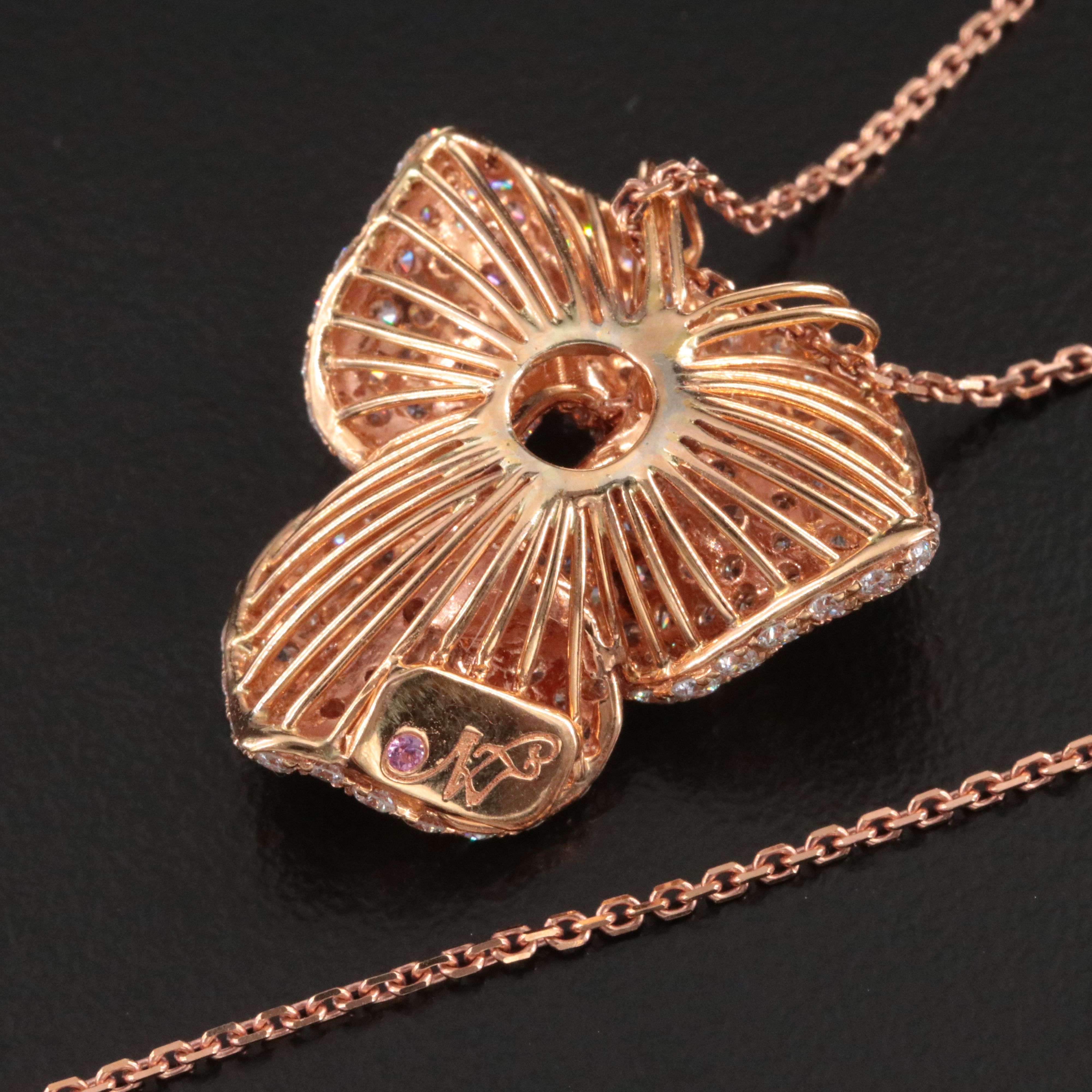18K 3.58 CTW Diamond Leaf Pendant on Rose Gold Chain Necklace