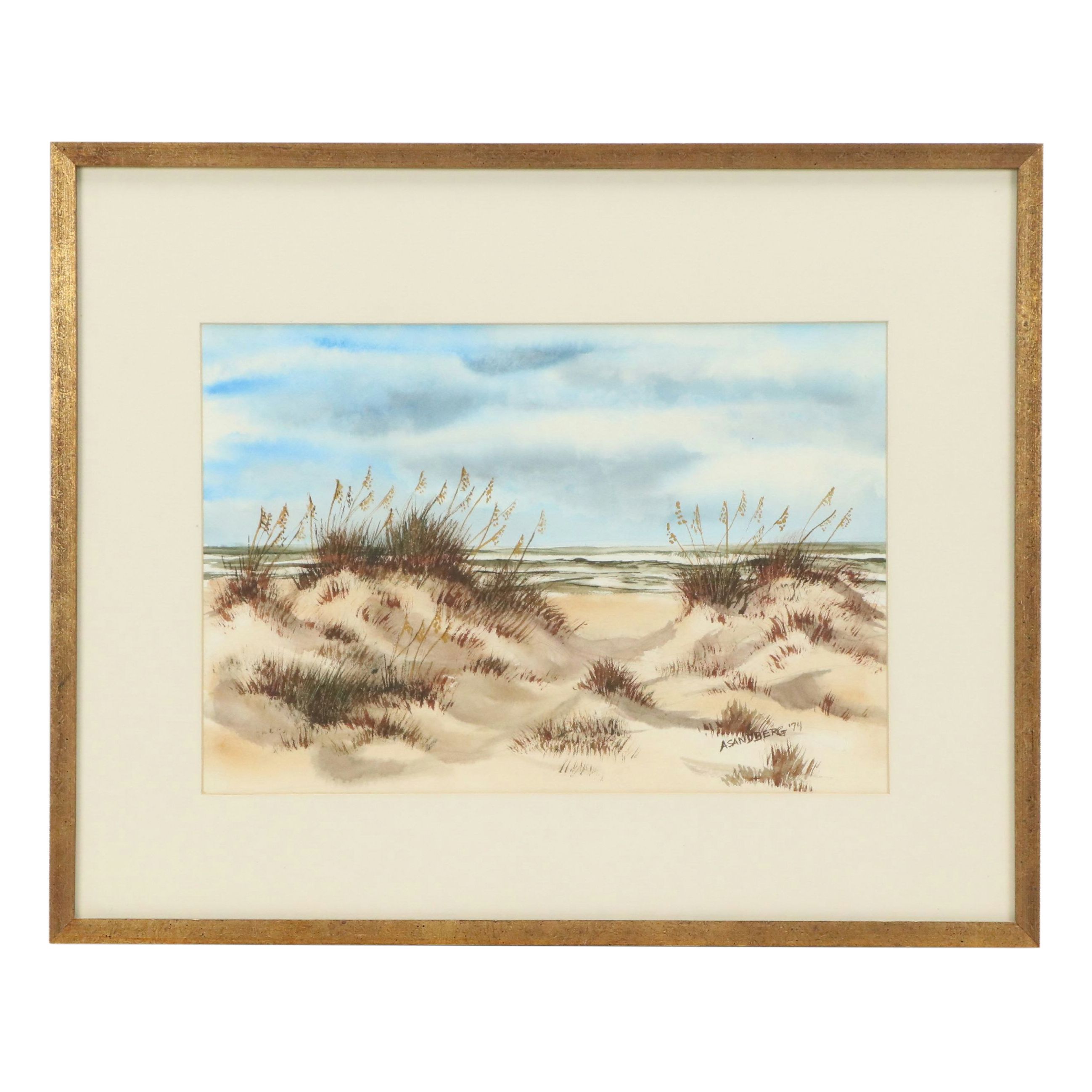 A. Sandberg Watercolor Painting "Nags Head Island," 1974