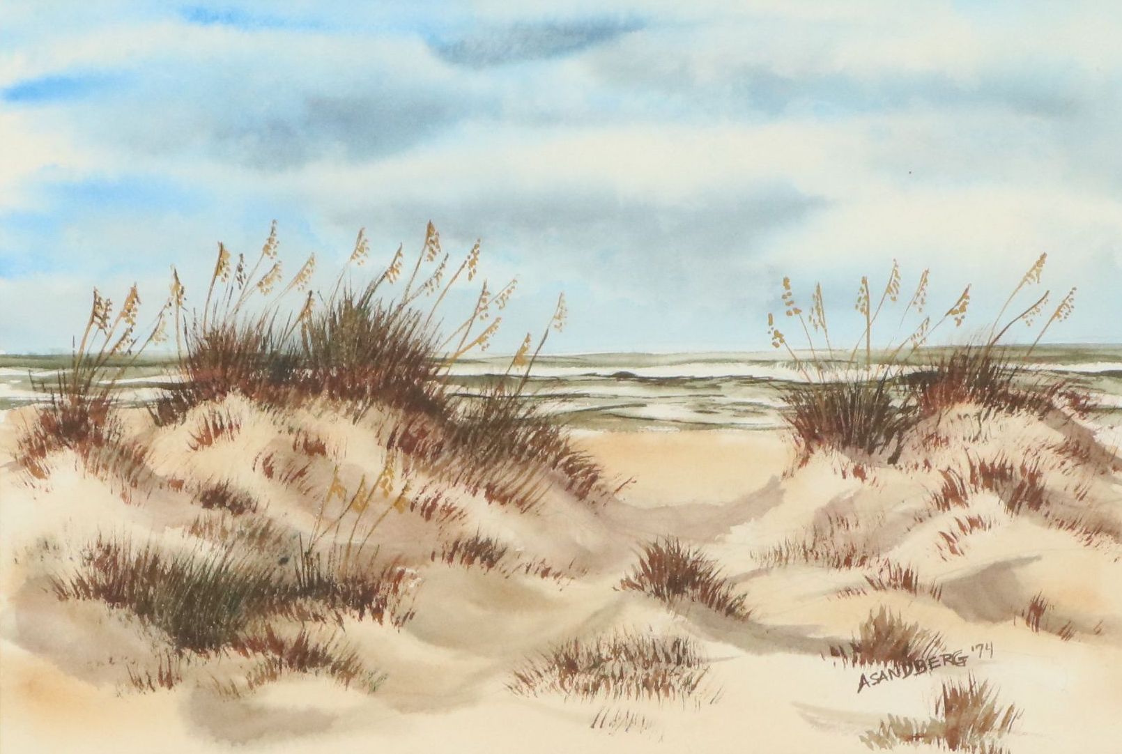 A. Sandberg Watercolor Painting "Nags Head Island," 1974