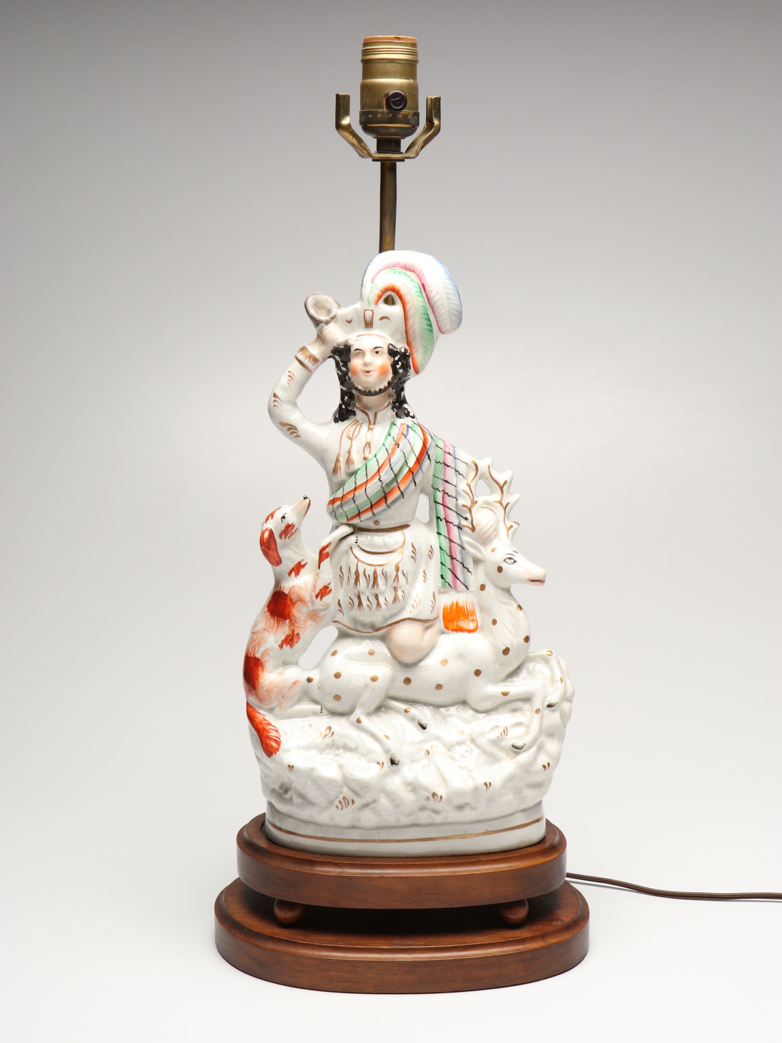 Staffordshire Porcelain Huntsman Converted Lamp, Mid-19th Century