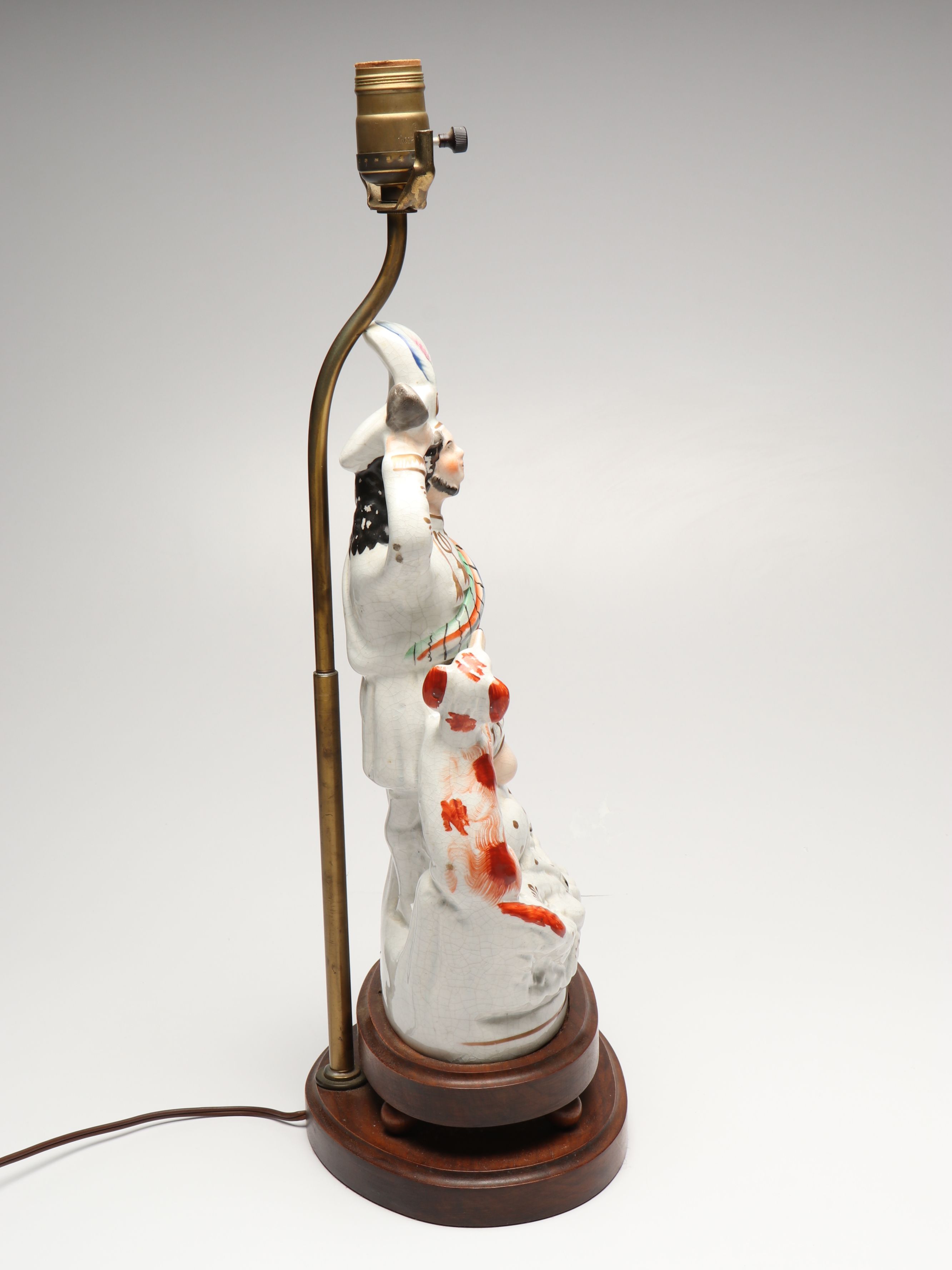 Staffordshire Porcelain Huntsman Converted Lamp, Mid-19th Century