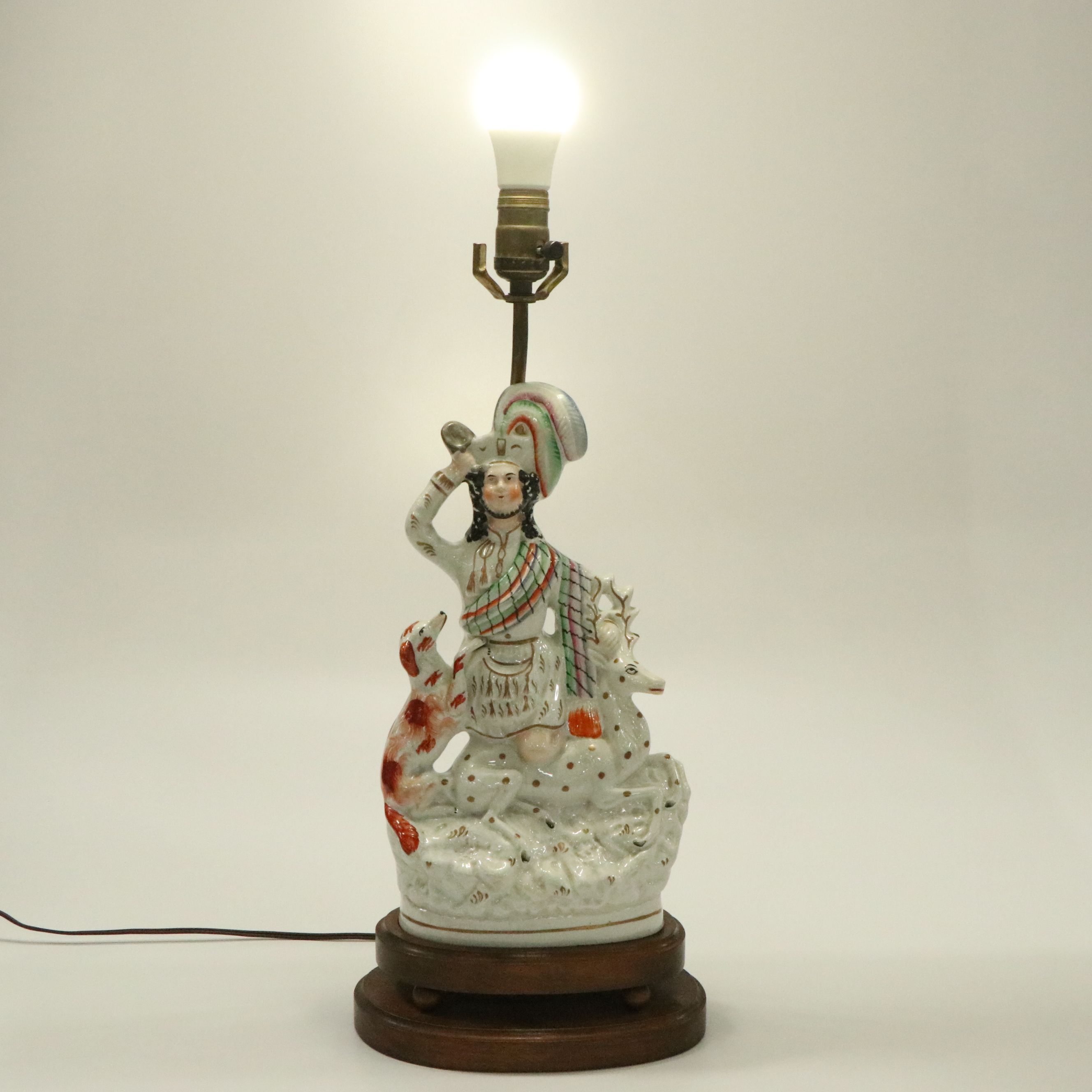 Staffordshire Porcelain Huntsman Converted Lamp, Mid-19th Century