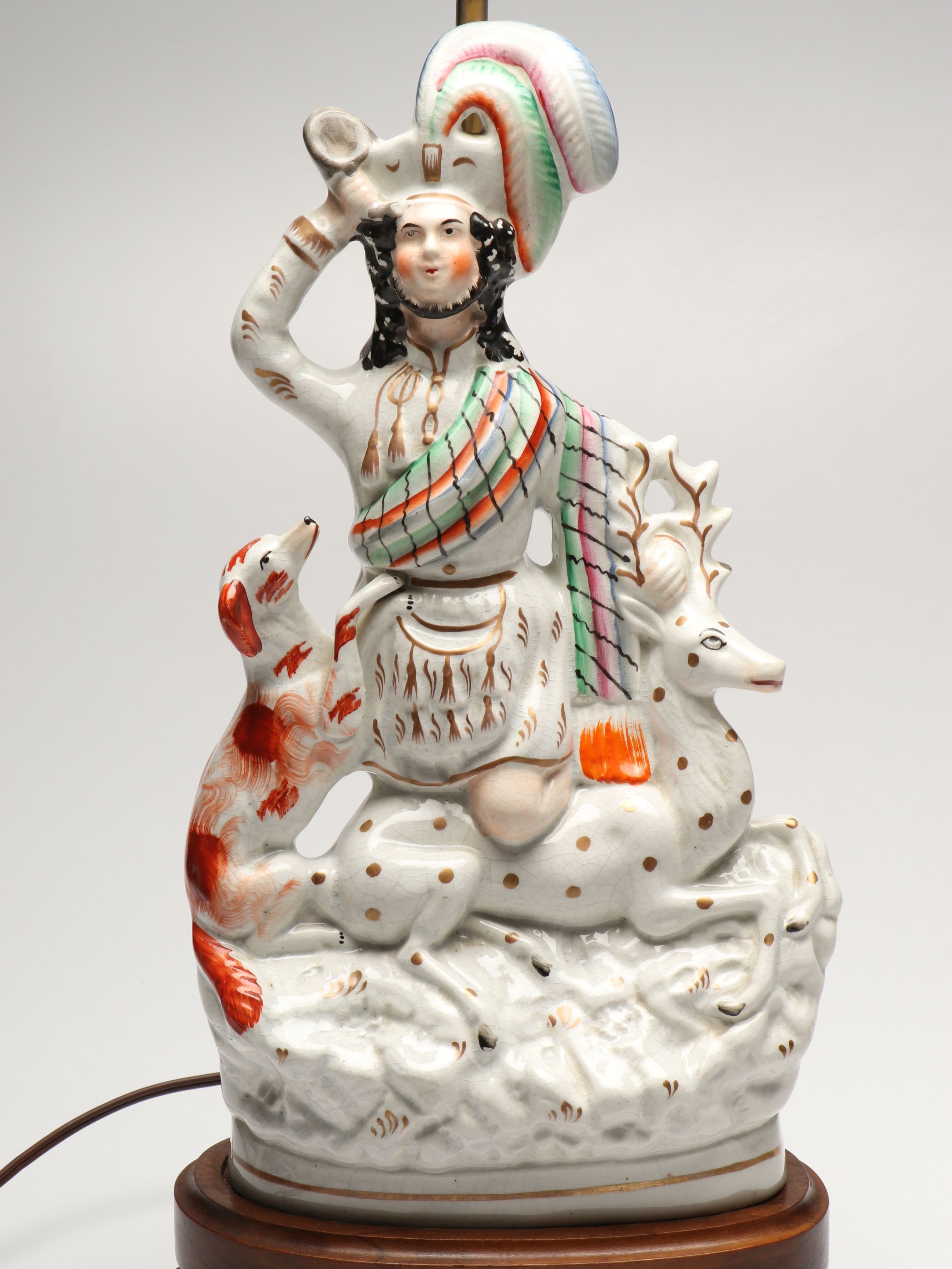 Staffordshire Porcelain Huntsman Converted Lamp, Mid-19th Century