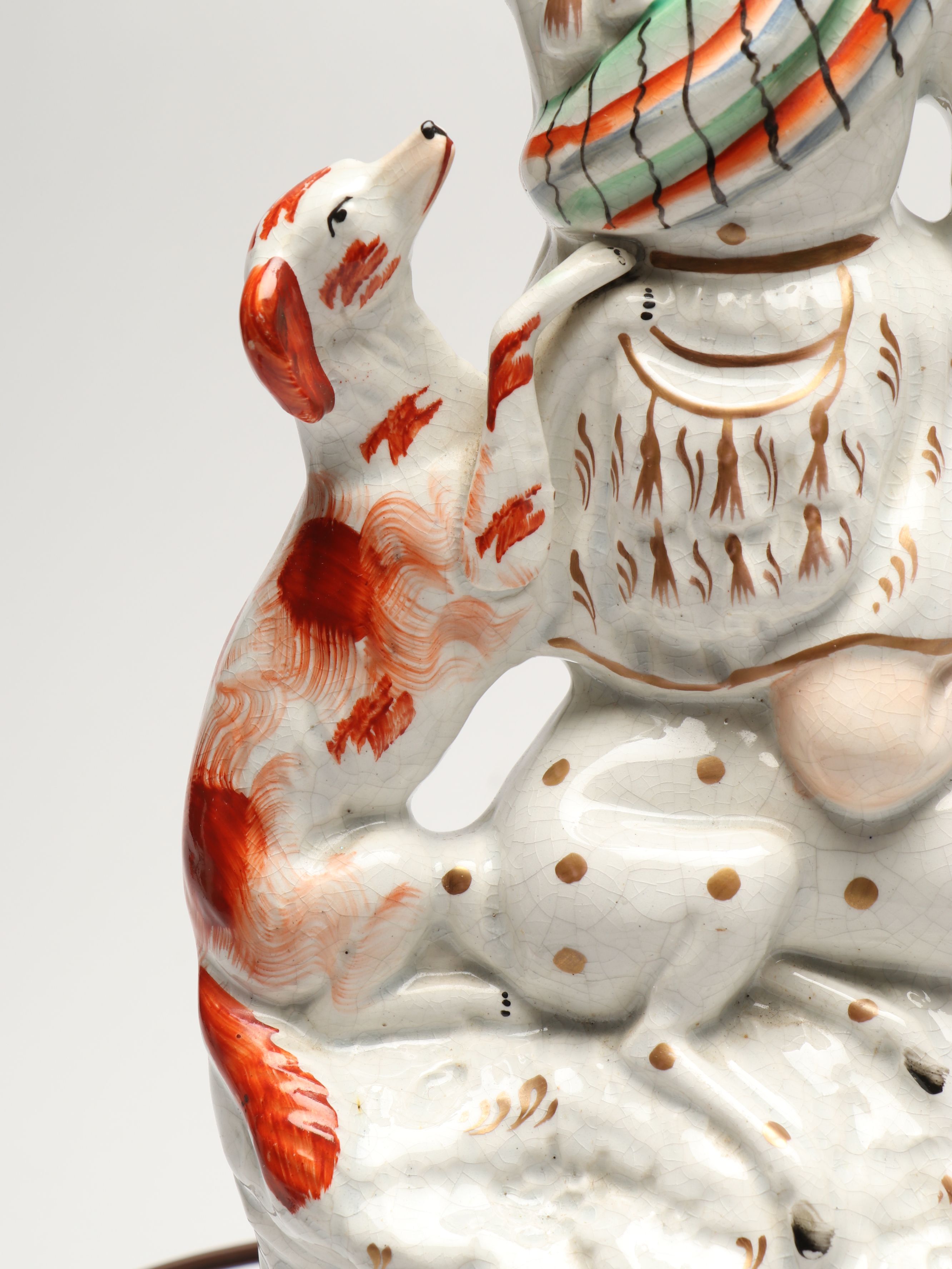 Staffordshire Porcelain Huntsman Converted Lamp, Mid-19th Century