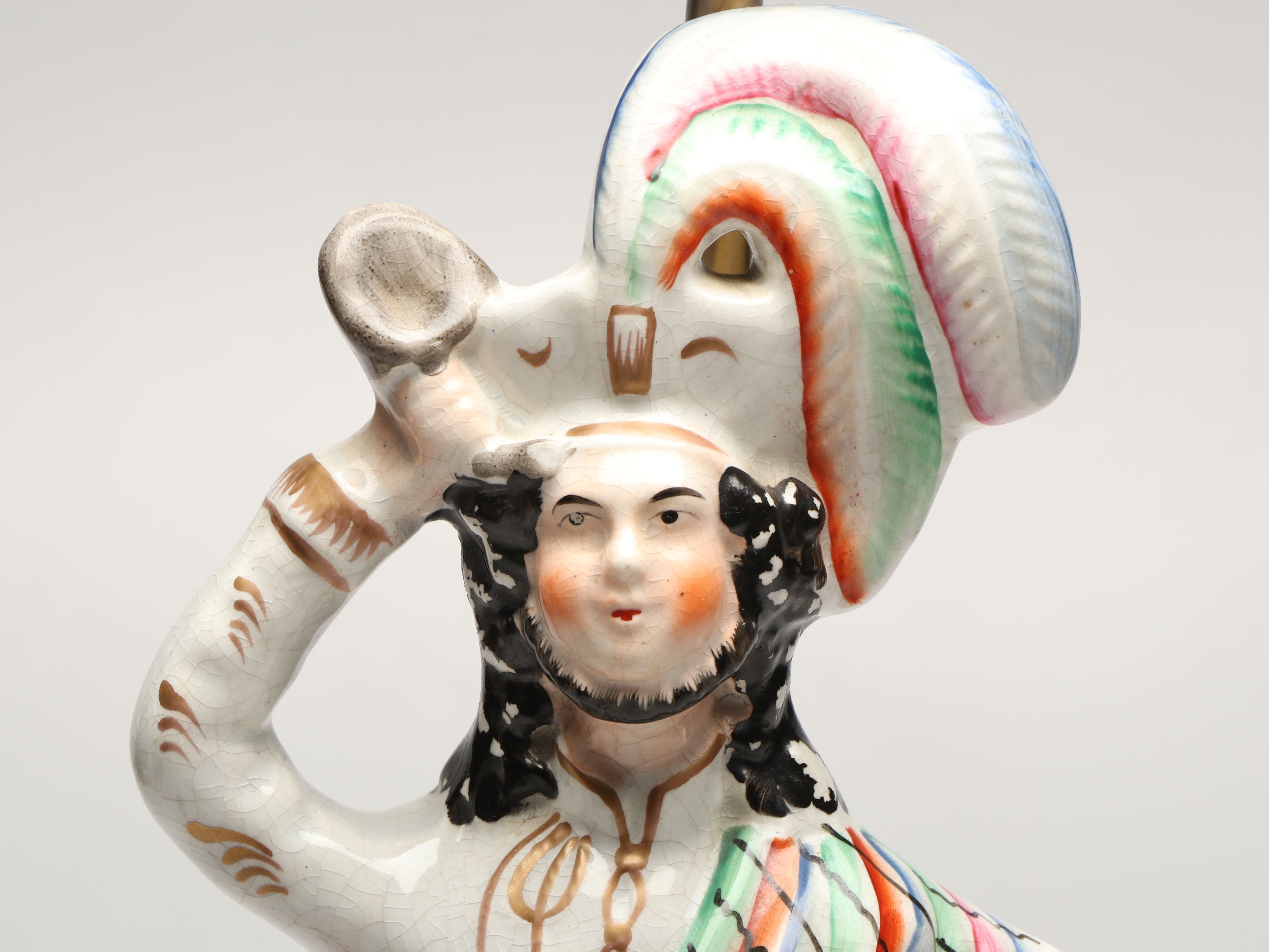 Staffordshire Porcelain Huntsman Converted Lamp, Mid-19th Century