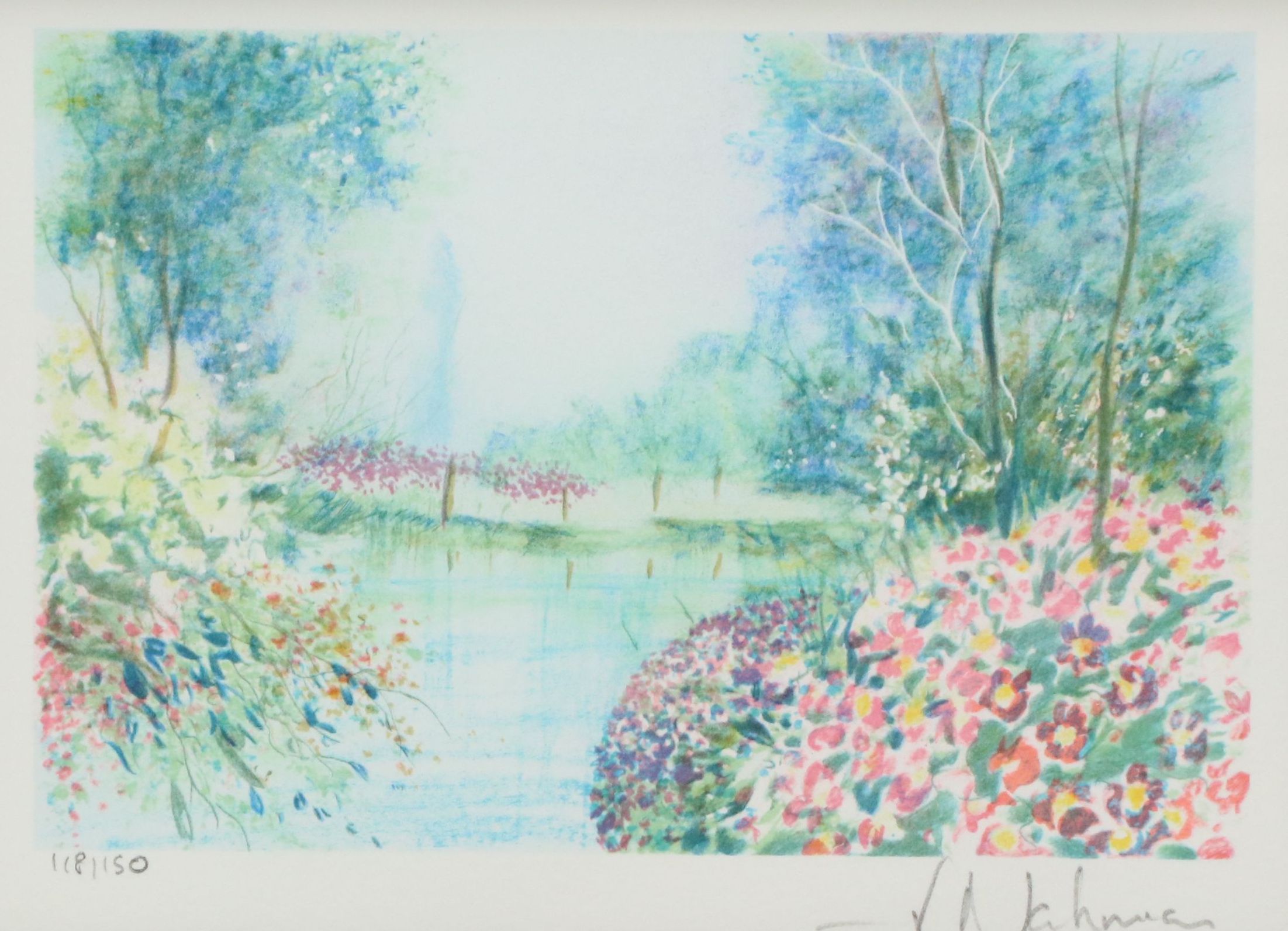 Richard Nahmias Lithograph of Gardens and Pond, Late 20th to 21st Century