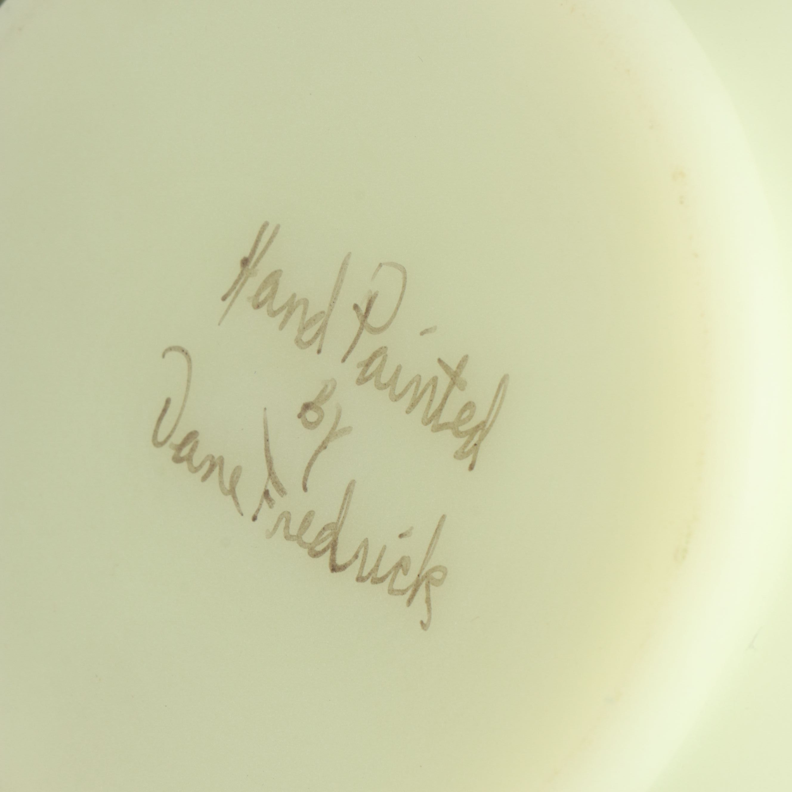 Dane Fredrick for Fenton Hand-Painted Custard Glass Basket and Fairy Lamp