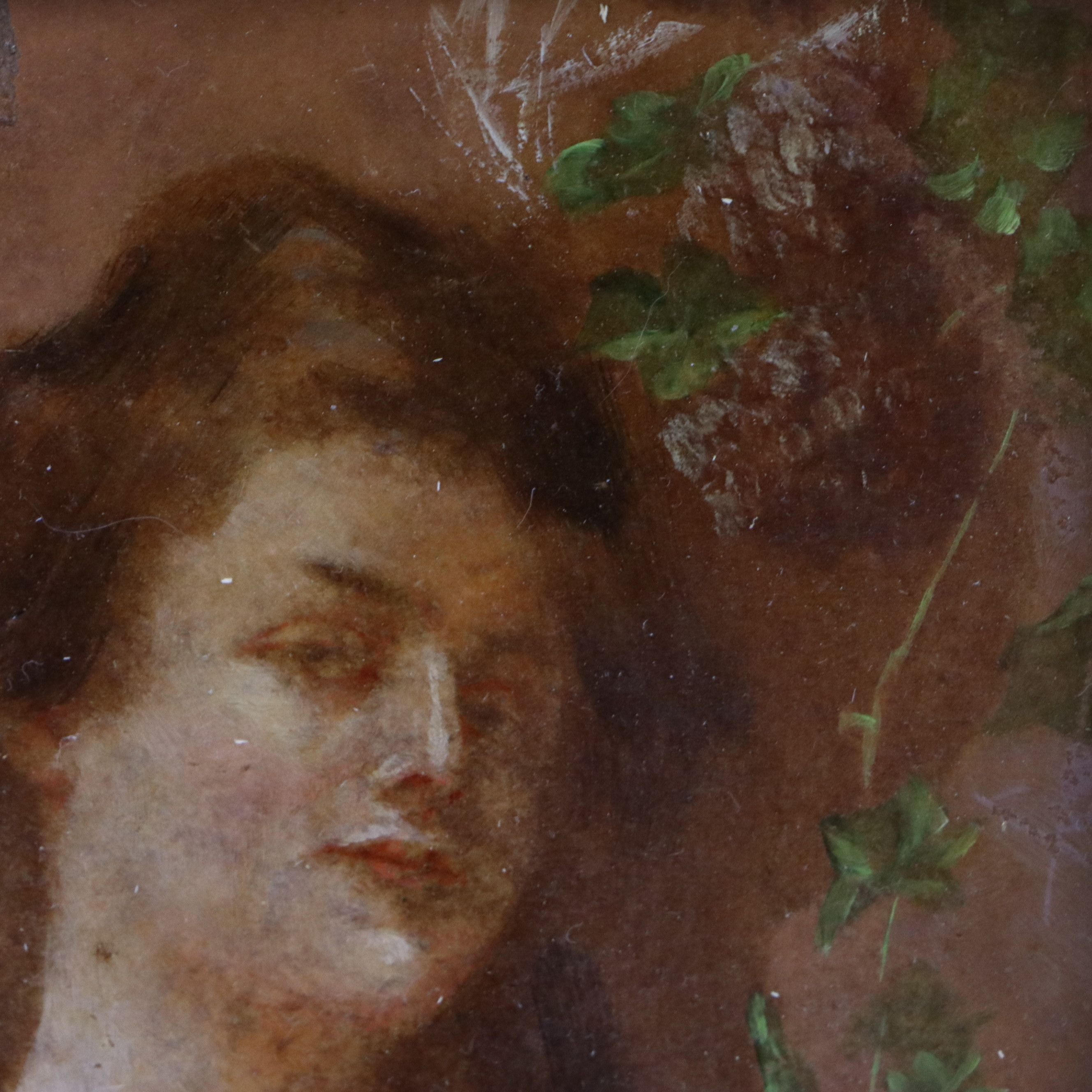 Attributed to Angelo Asti Oil Portrait of Woman with Large Hat, Late 19th C.