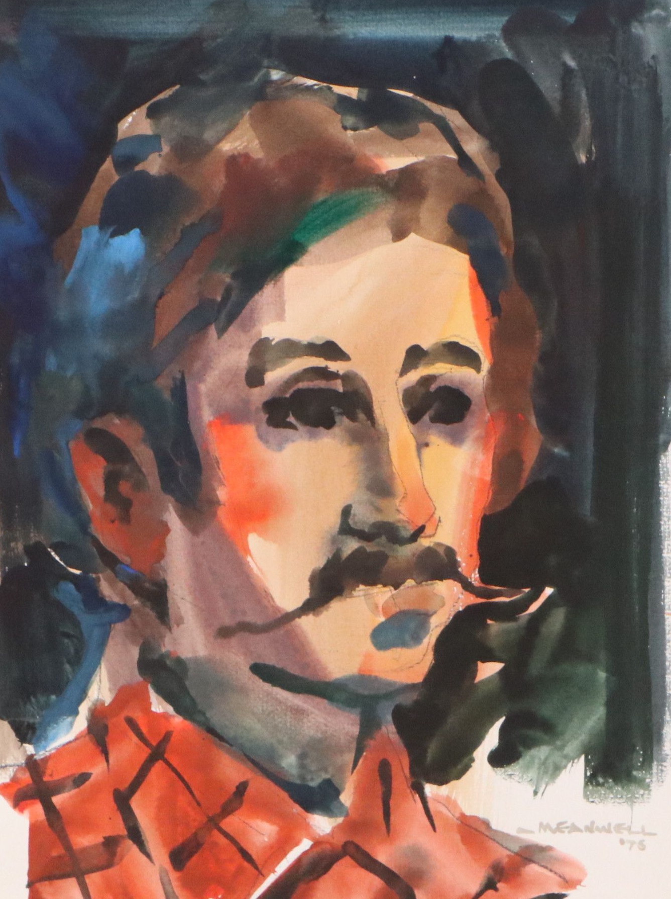 Jack Meanwell Watercolor Portrait of Man with Other Watercolor Paintings, 1975