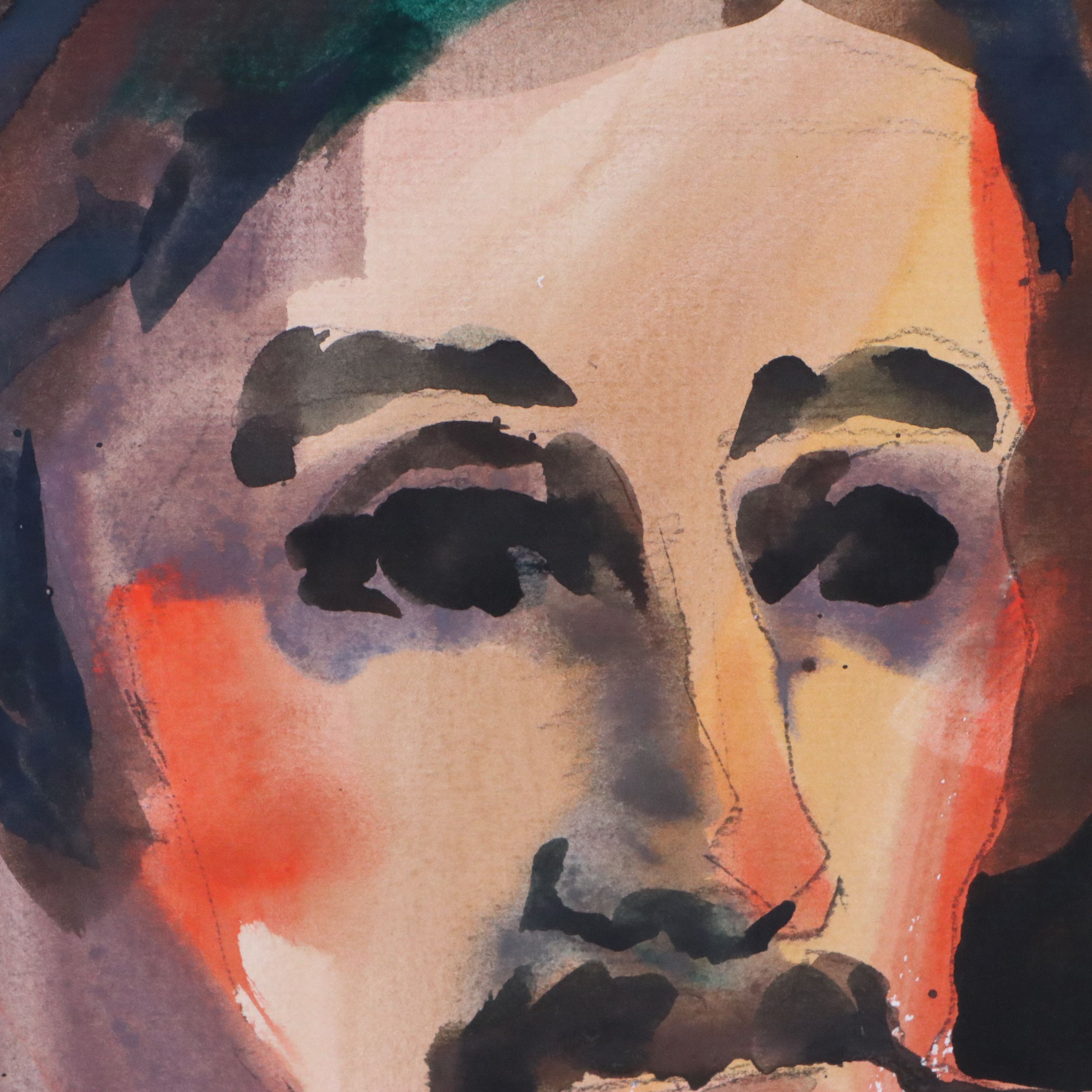 Jack Meanwell Watercolor Portrait of Man with Other Watercolor Paintings, 1975