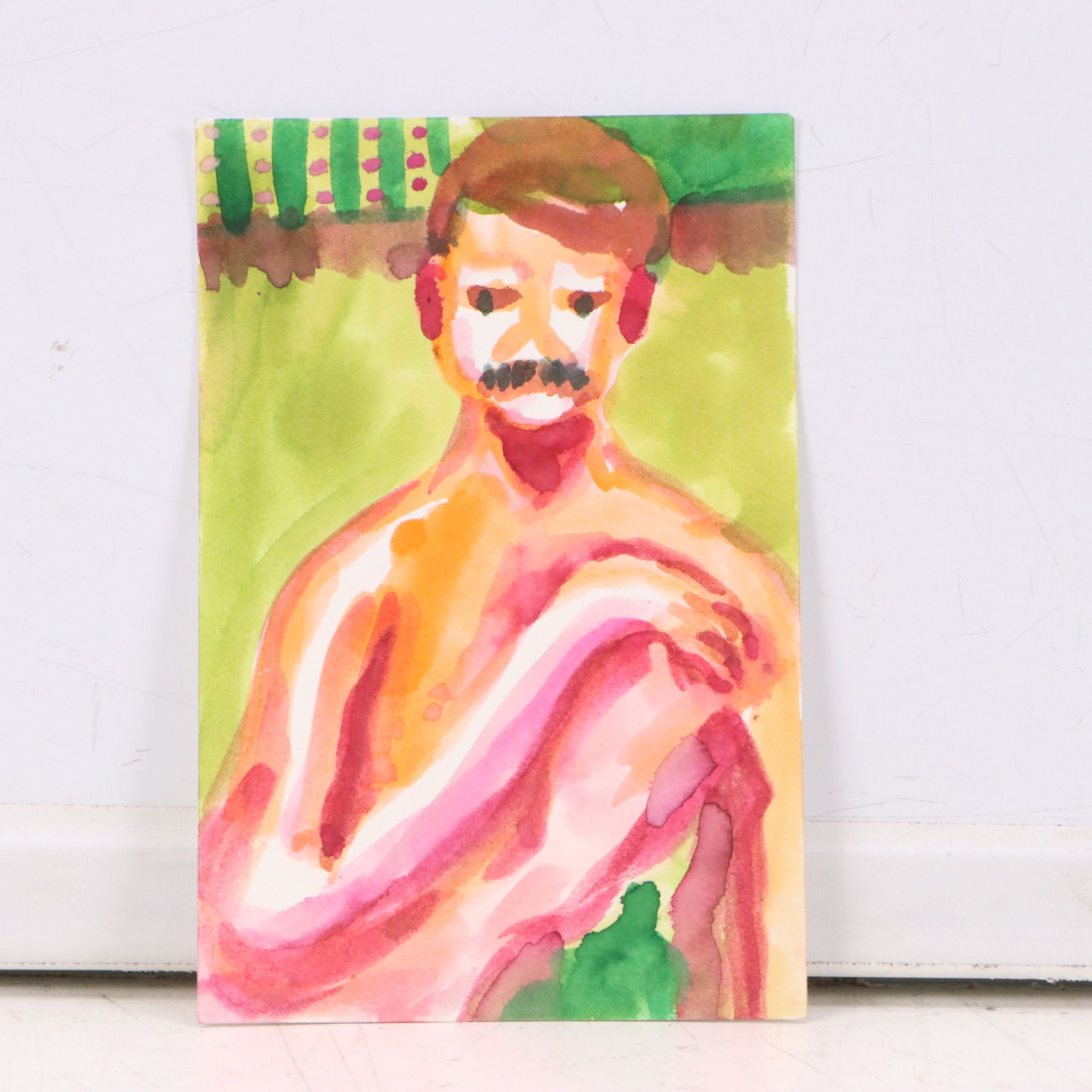 Jack Meanwell Watercolor Portrait of Man with Other Watercolor Paintings, 1975