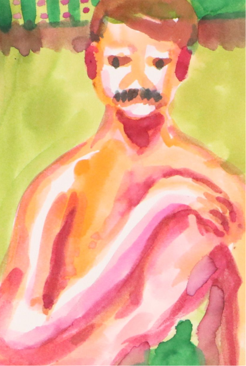 Jack Meanwell Watercolor Portrait of Man with Other Watercolor Paintings, 1975