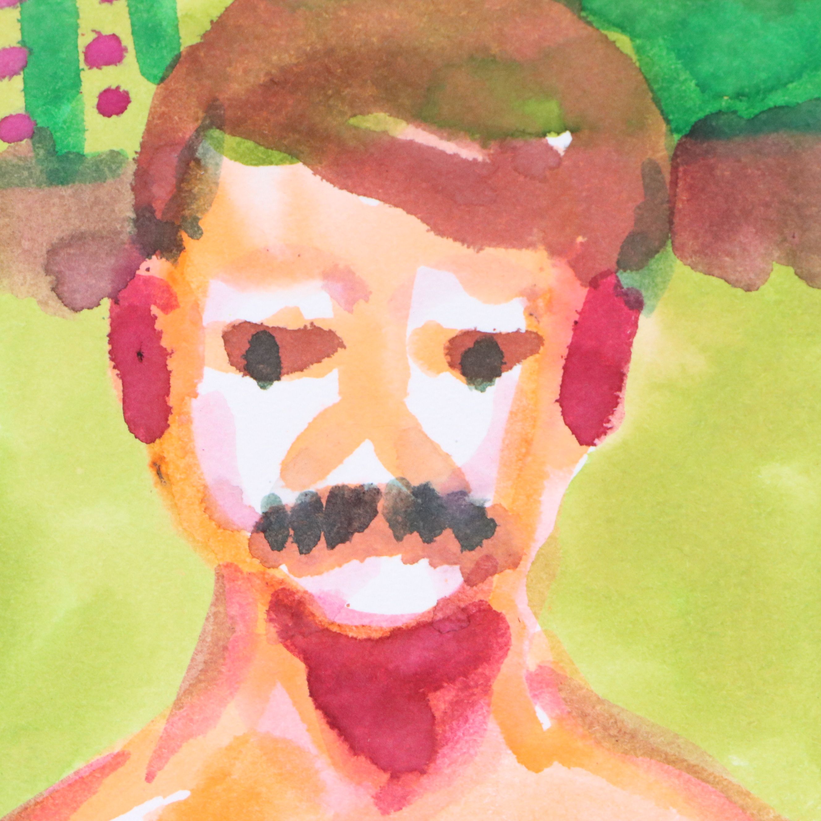 Jack Meanwell Watercolor Portrait of Man with Other Watercolor Paintings, 1975