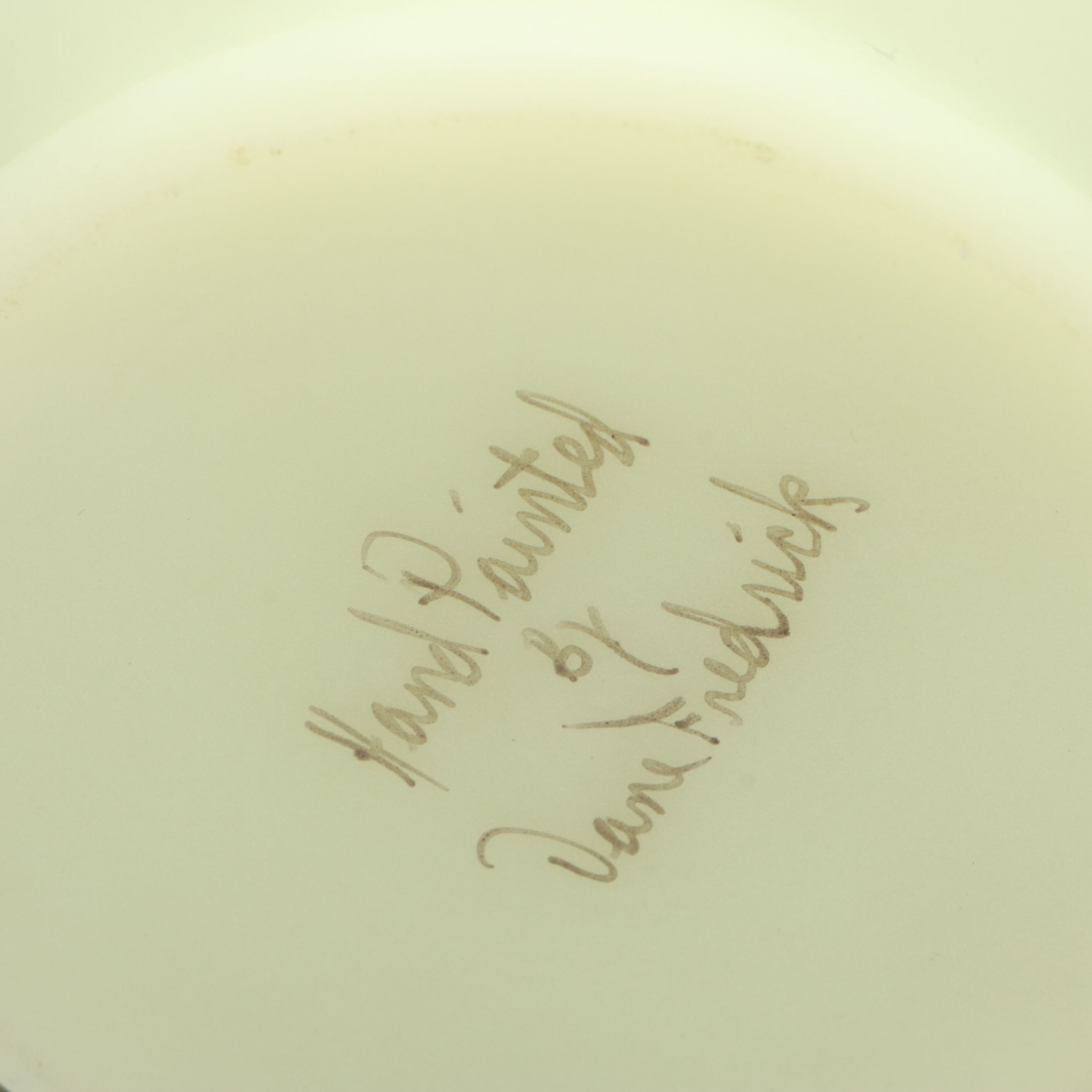 Dane Fredrick for Fenton Hand-Painted Custard Glass Basket and Fairy Lamp