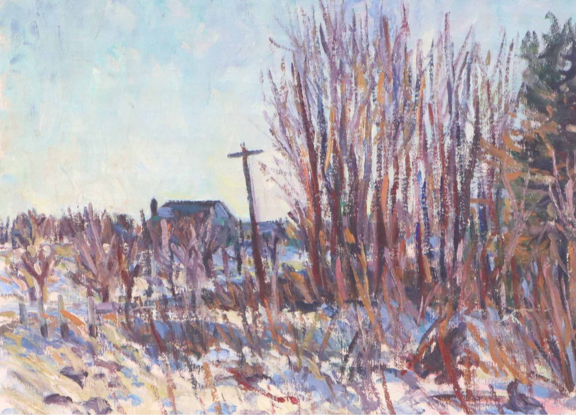 Impressionistic Landscape Oil Painting of Winter Trees, Mid to Late 20th C.