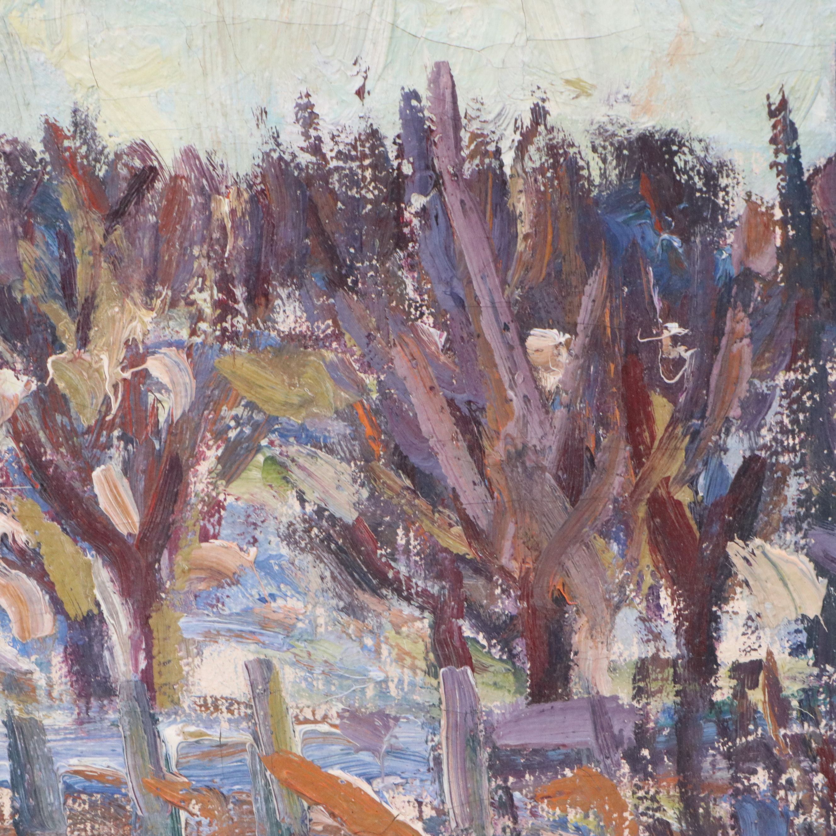 Impressionistic Landscape Oil Painting of Winter Trees, Mid to Late 20th C.