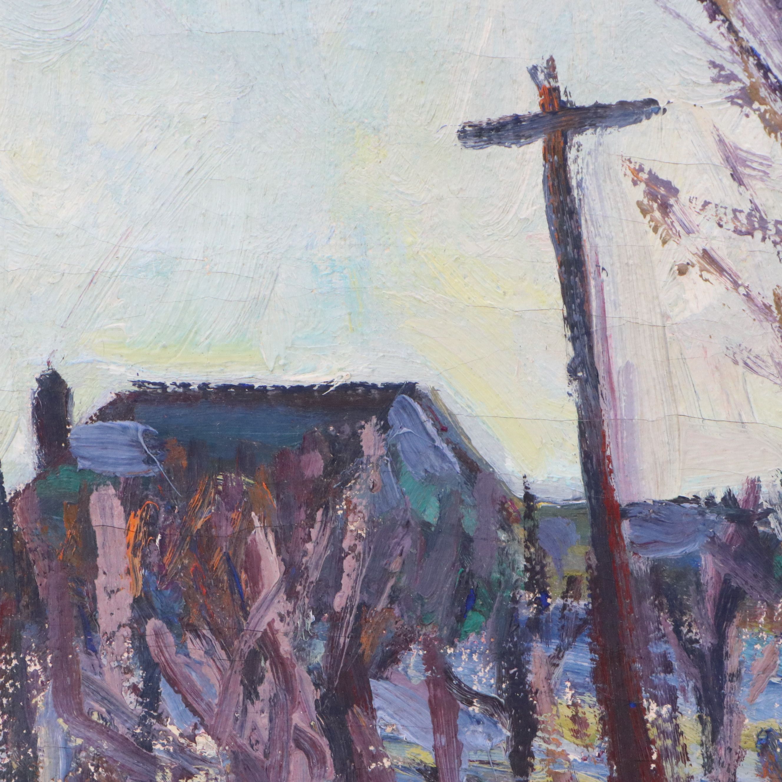 Impressionistic Landscape Oil Painting of Winter Trees, Mid to Late 20th C.