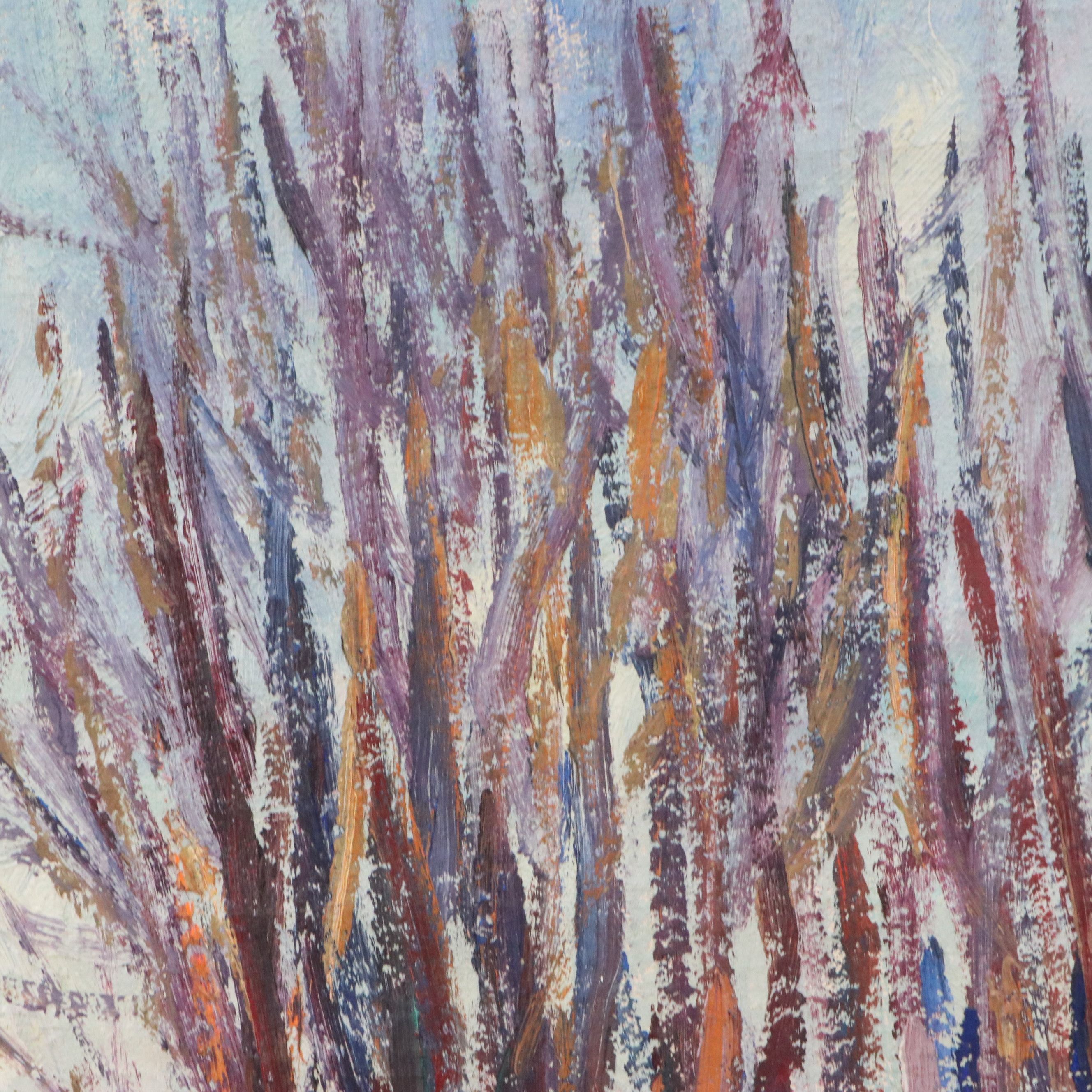 Impressionistic Landscape Oil Painting of Winter Trees, Mid to Late 20th C.