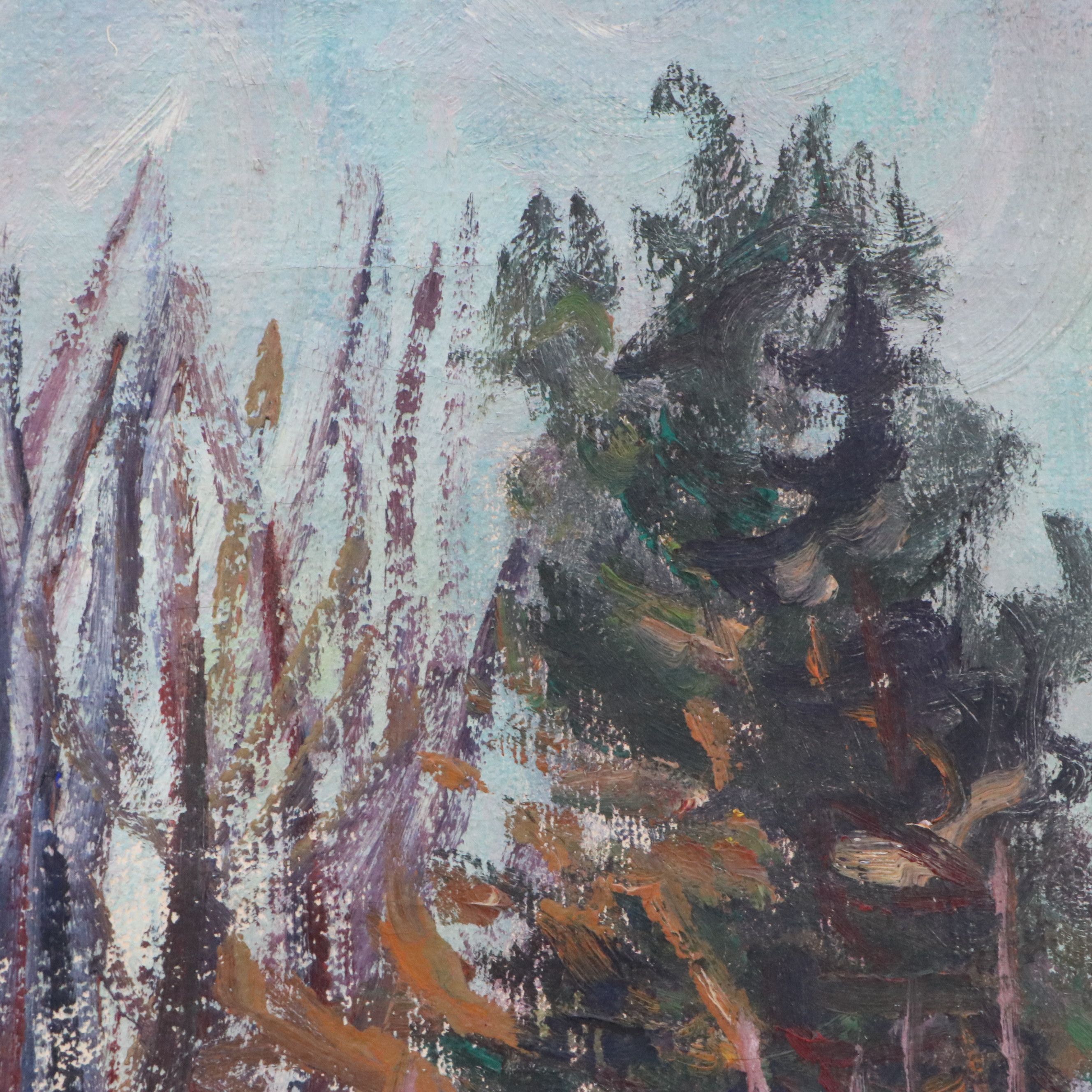 Impressionistic Landscape Oil Painting of Winter Trees, Mid to Late 20th C.