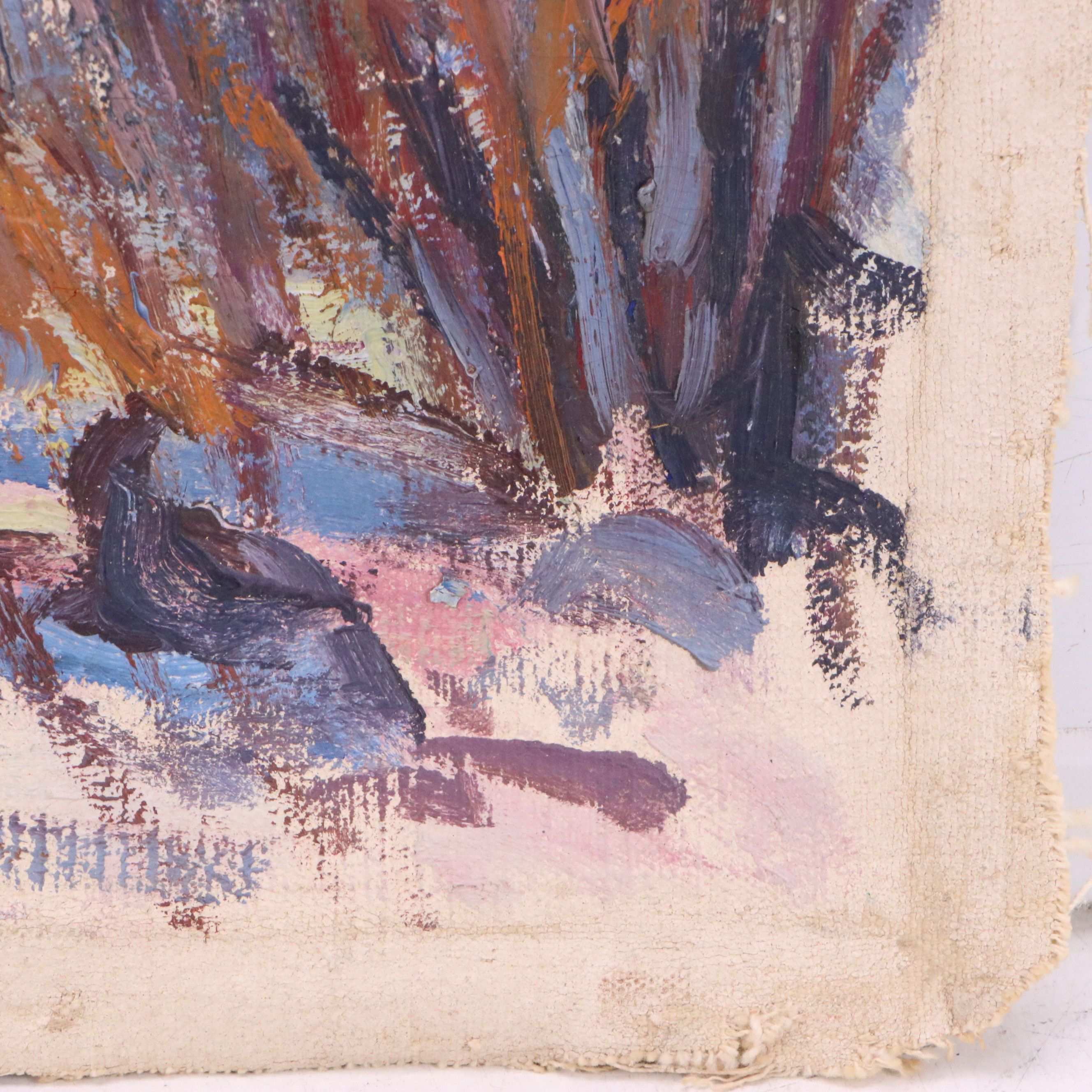 Impressionistic Landscape Oil Painting of Winter Trees, Mid to Late 20th C.