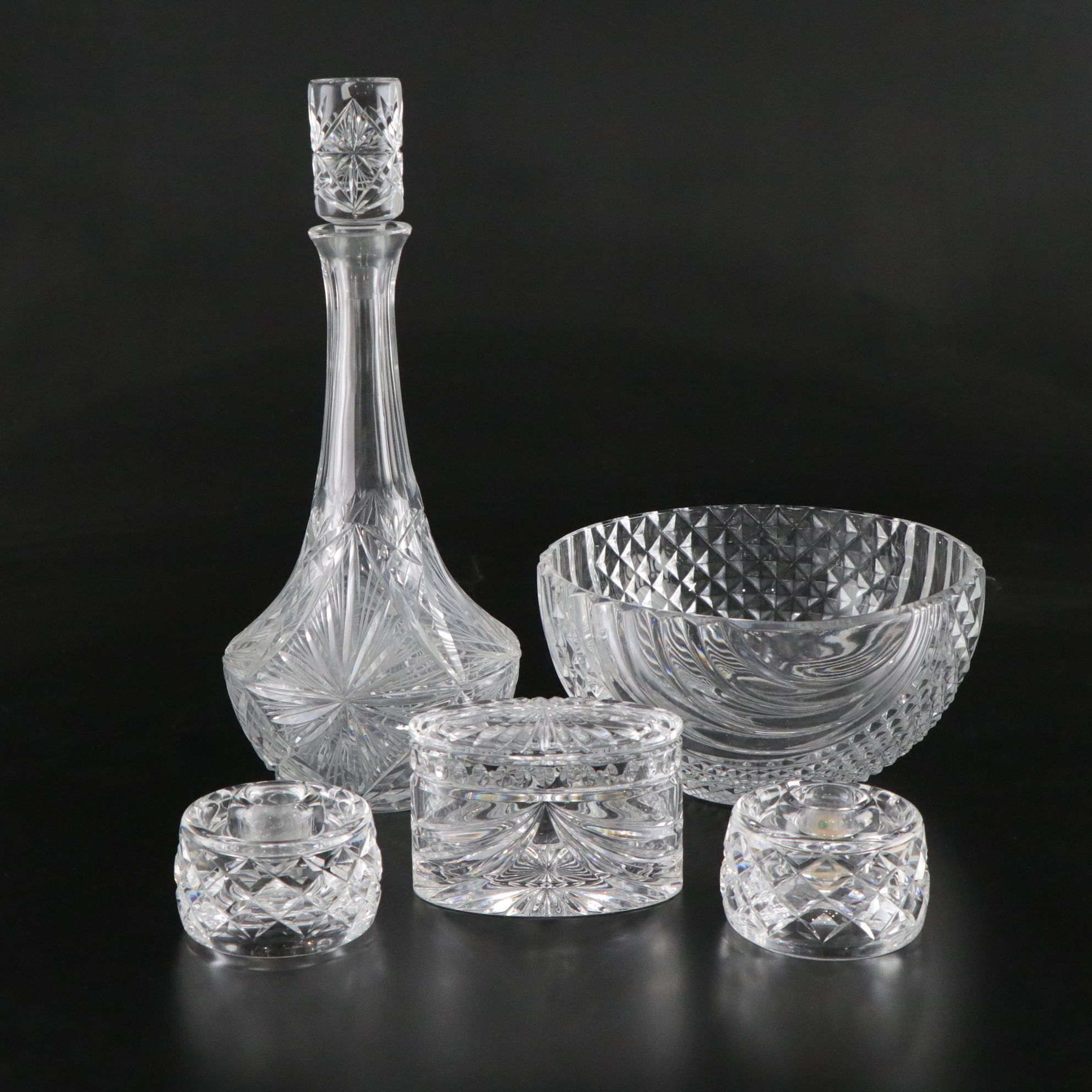 Waterford Cut Crystal "Oveture" Trinket Box with Candle Holders, Decanter & More