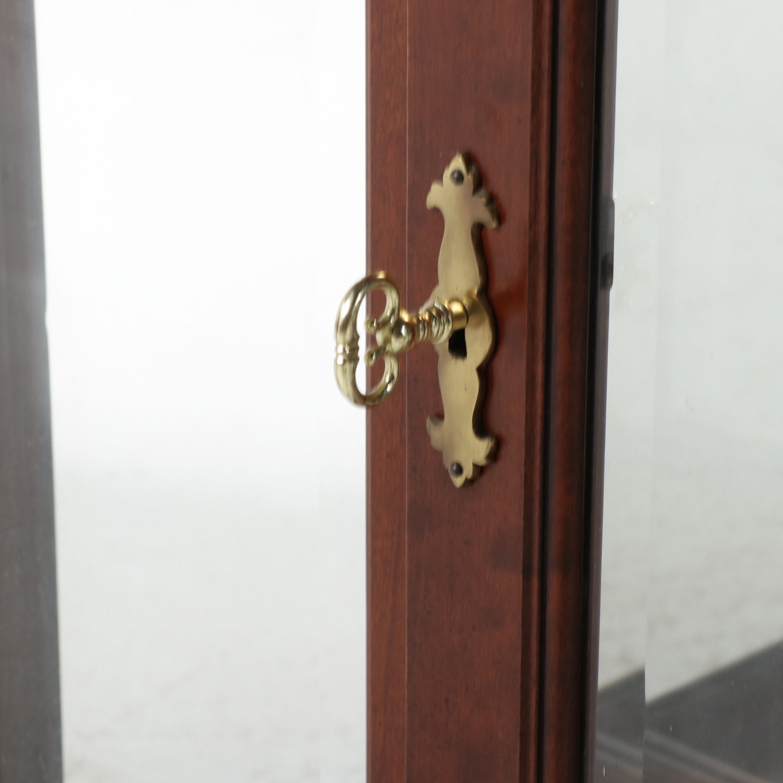 Neoclassical Style Cherry Finish Breakfront Curio Cabinet, Late 20th Century