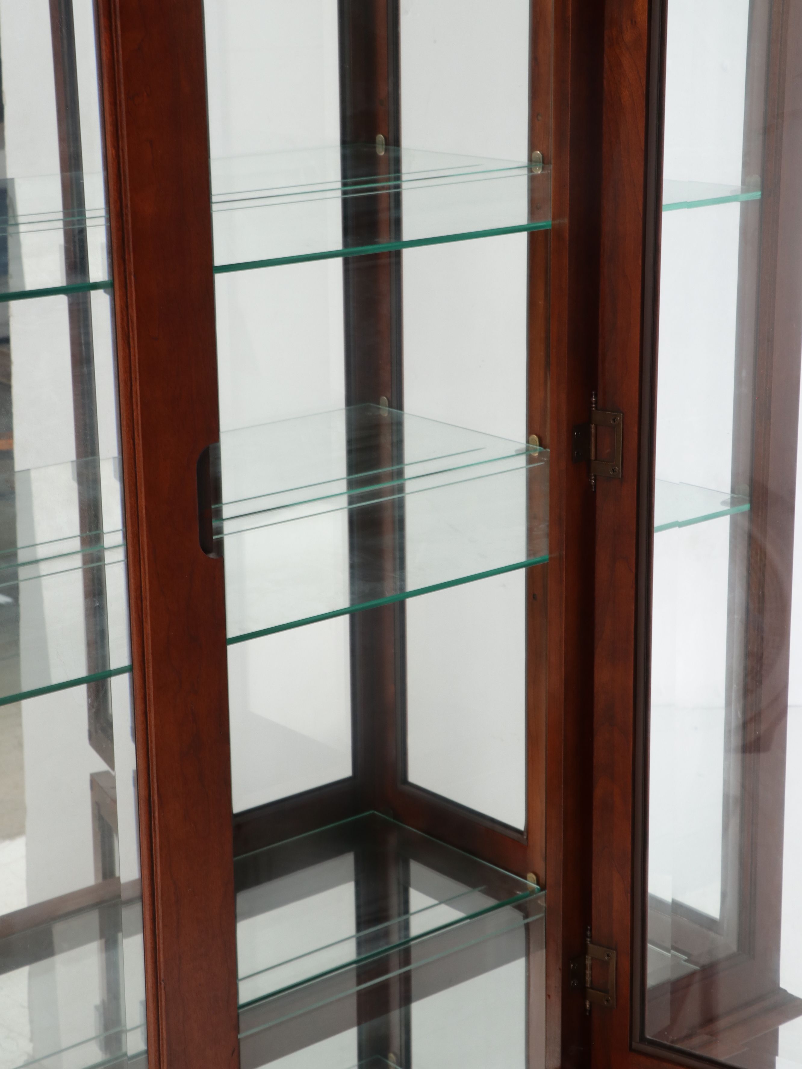 Neoclassical Style Cherry Finish Breakfront Curio Cabinet, Late 20th Century