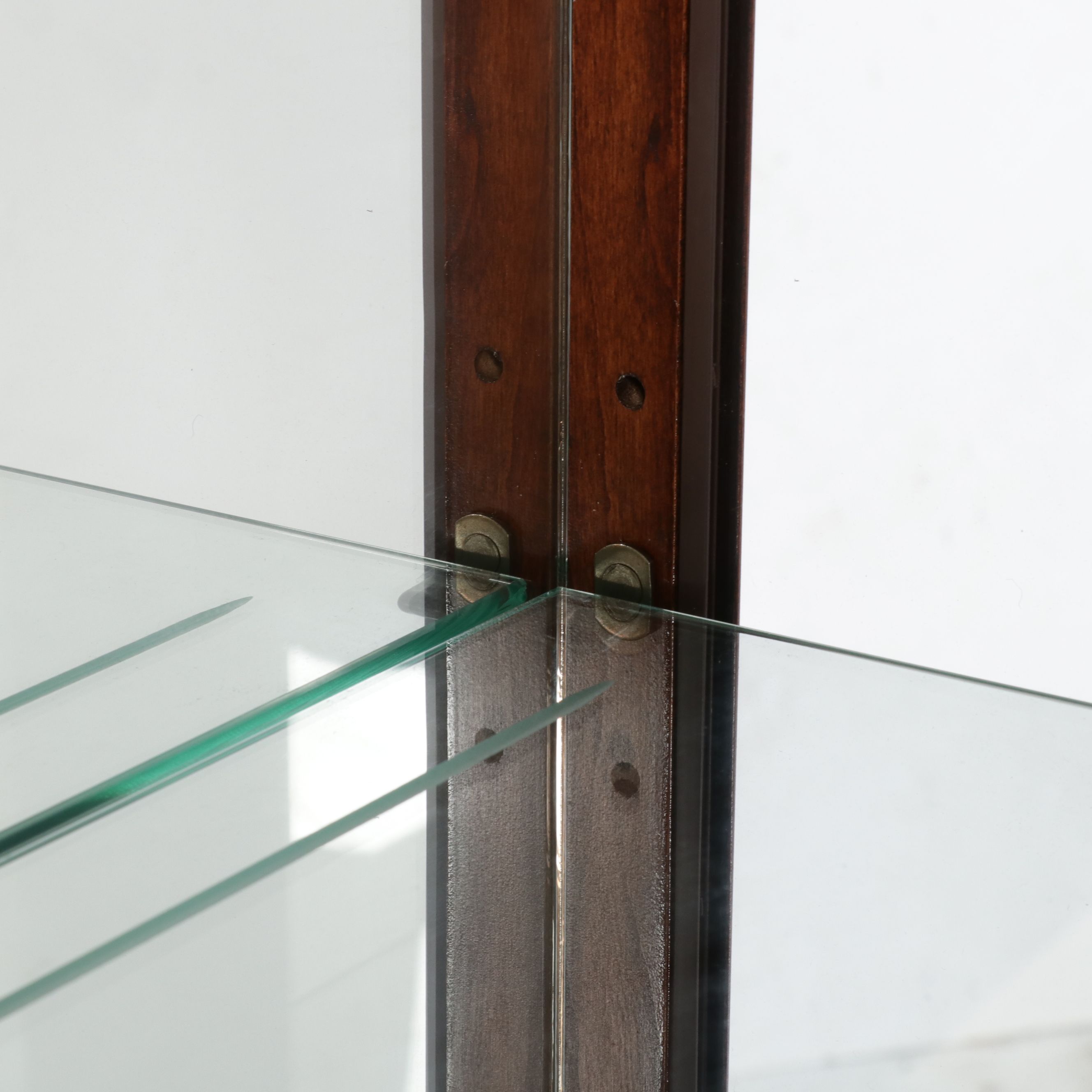 Neoclassical Style Cherry Finish Breakfront Curio Cabinet, Late 20th Century