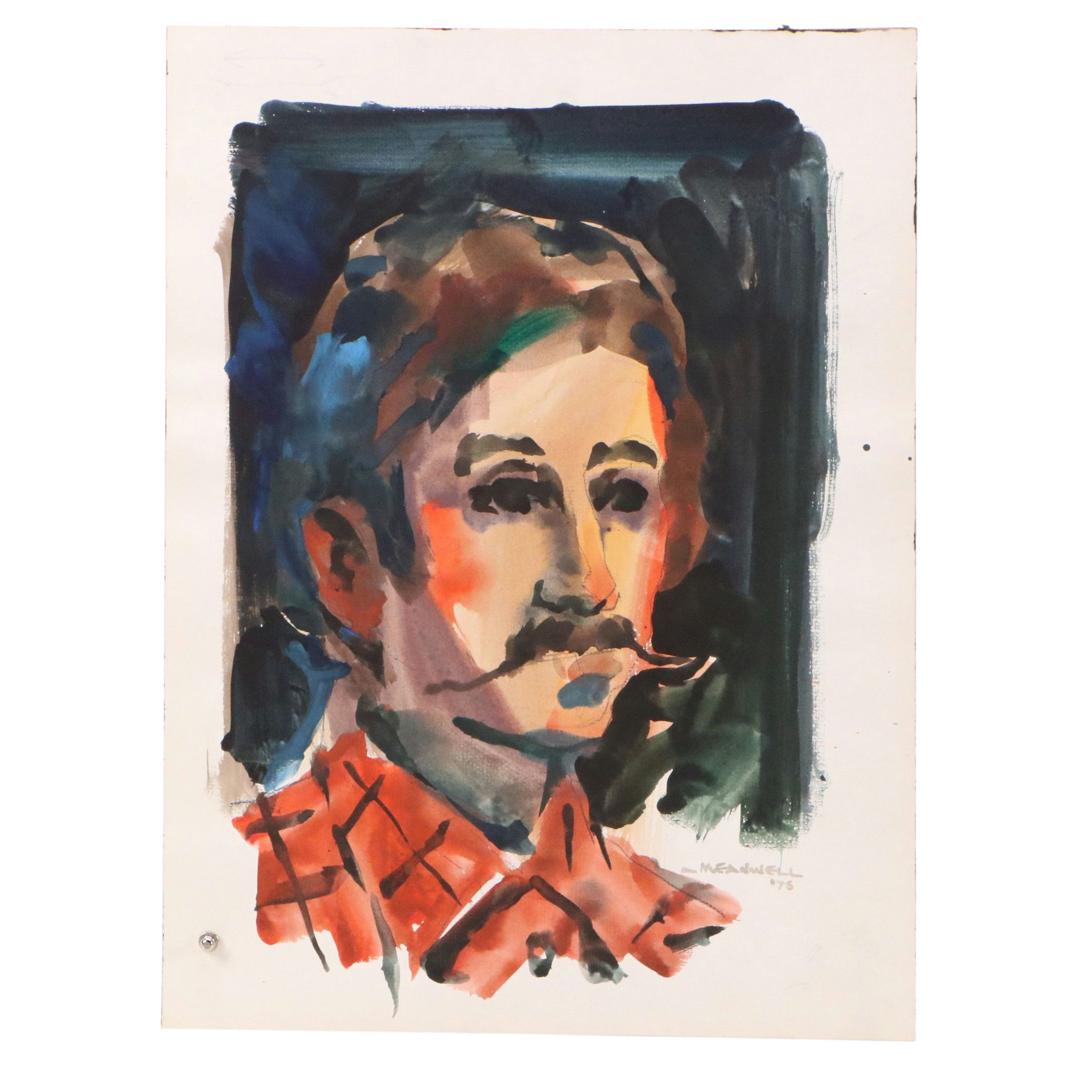 Jack Meanwell Watercolor Portrait of Man with Other Watercolor Paintings, 1975