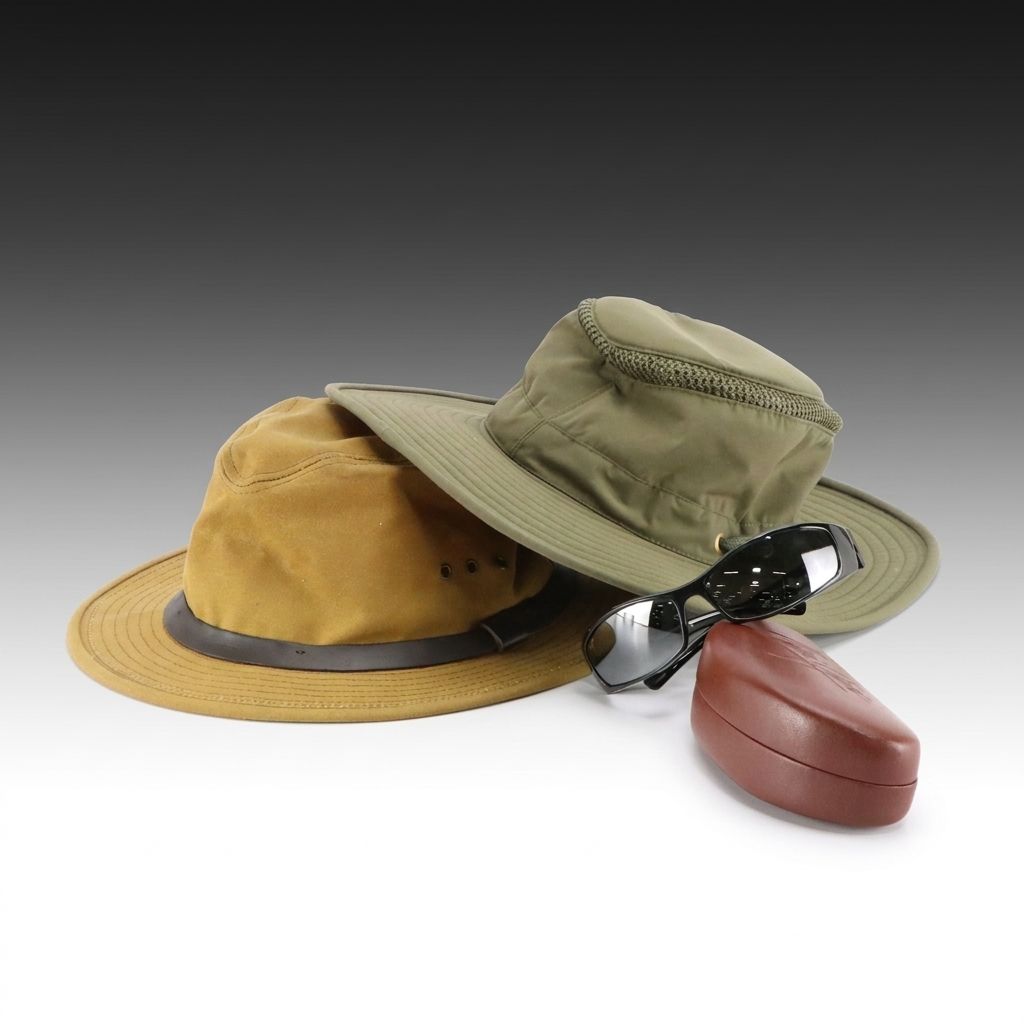 Tilley LTM6 Airflo and Filson Broad Brim Hats W/ Maui Polarized Wrap Sunglasses