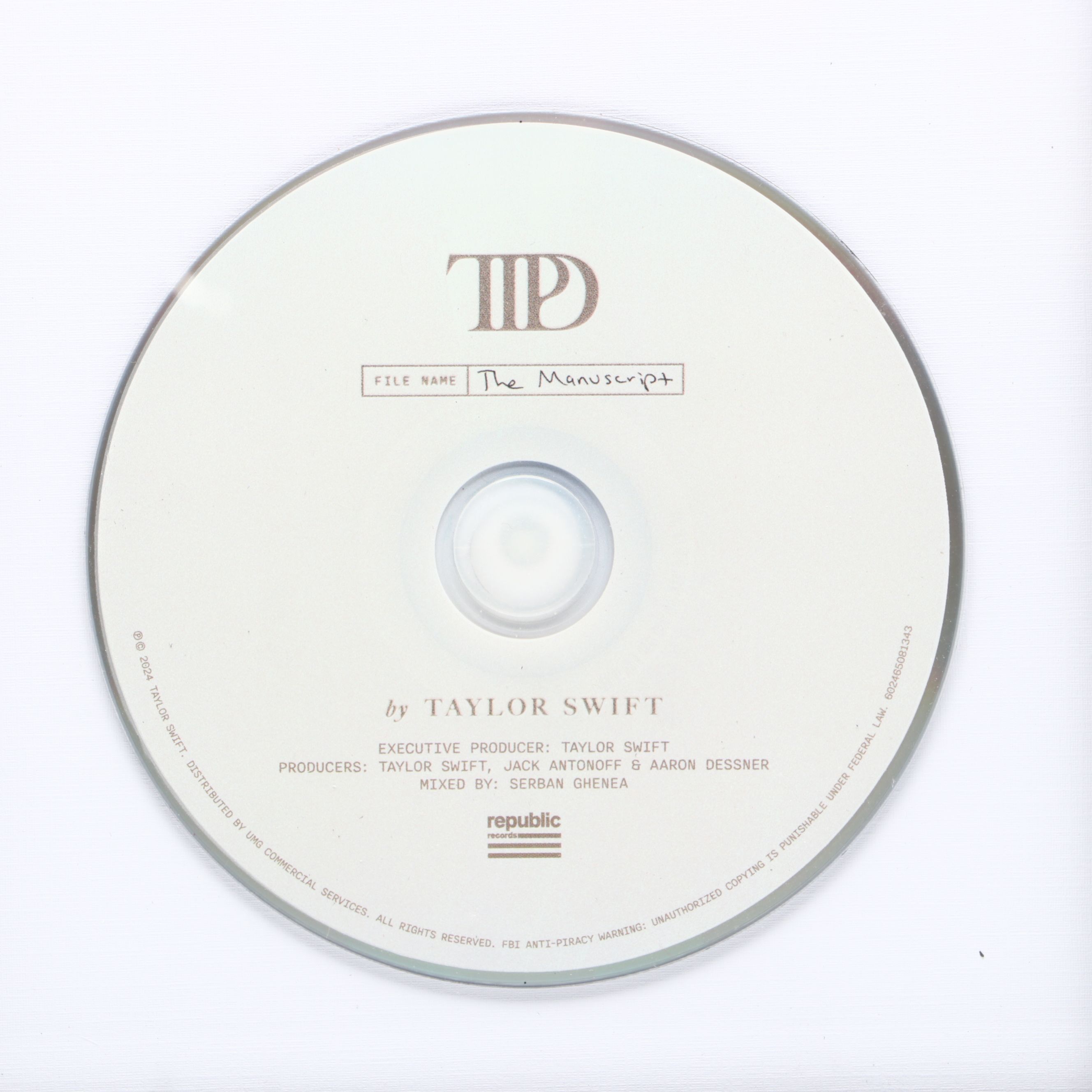 Taylor Swift Signed "The Manuscript" CD Card in Frame