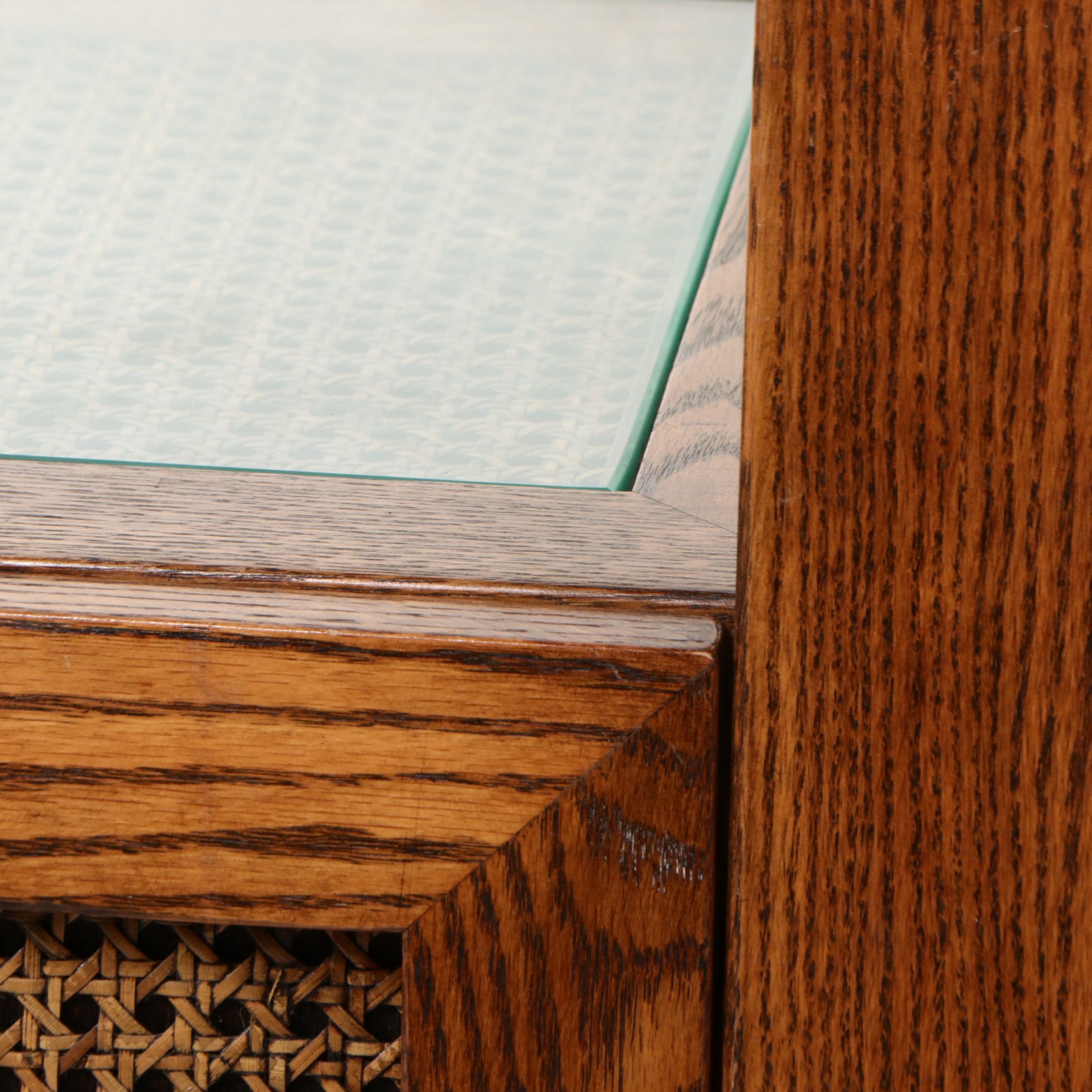 Mid Century Modern Brutalist Oak Étagère with Cane Panels, Late 20th Century