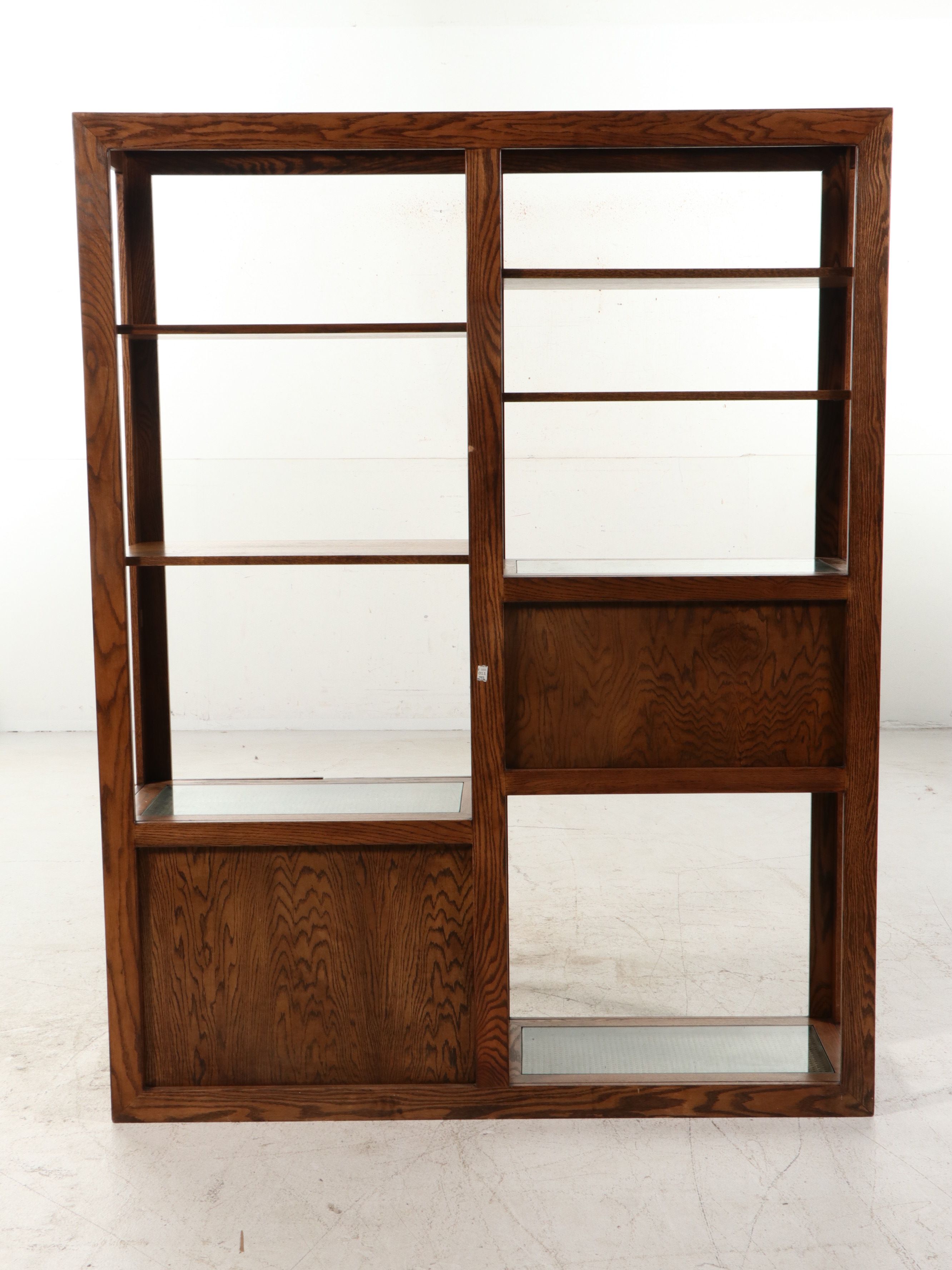 Mid Century Modern Brutalist Oak Étagère with Cane Panels, Late 20th Century