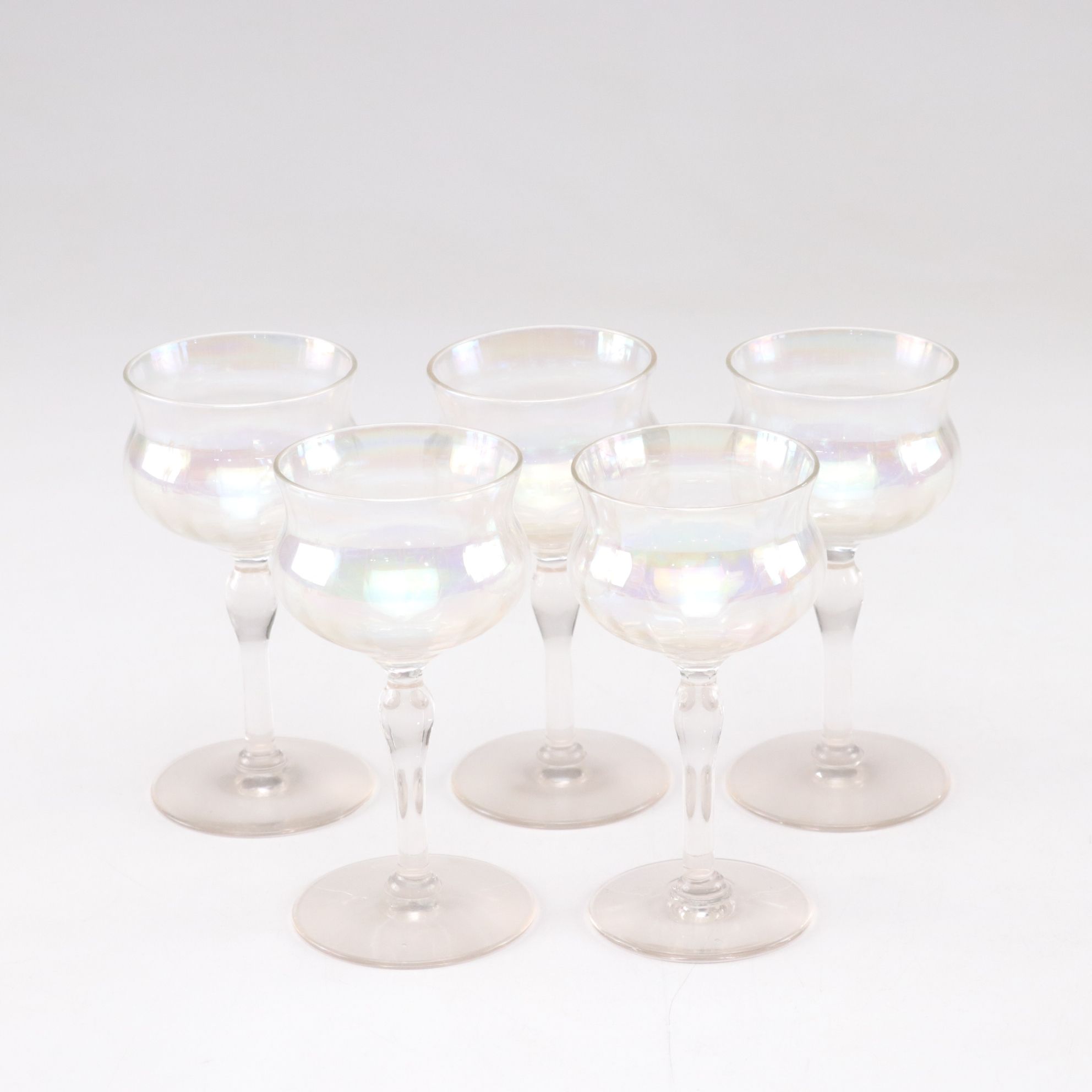 Romanian Hand Blown Red Vase with Opalescent Cordials & "Rioja" Champagne Flutes