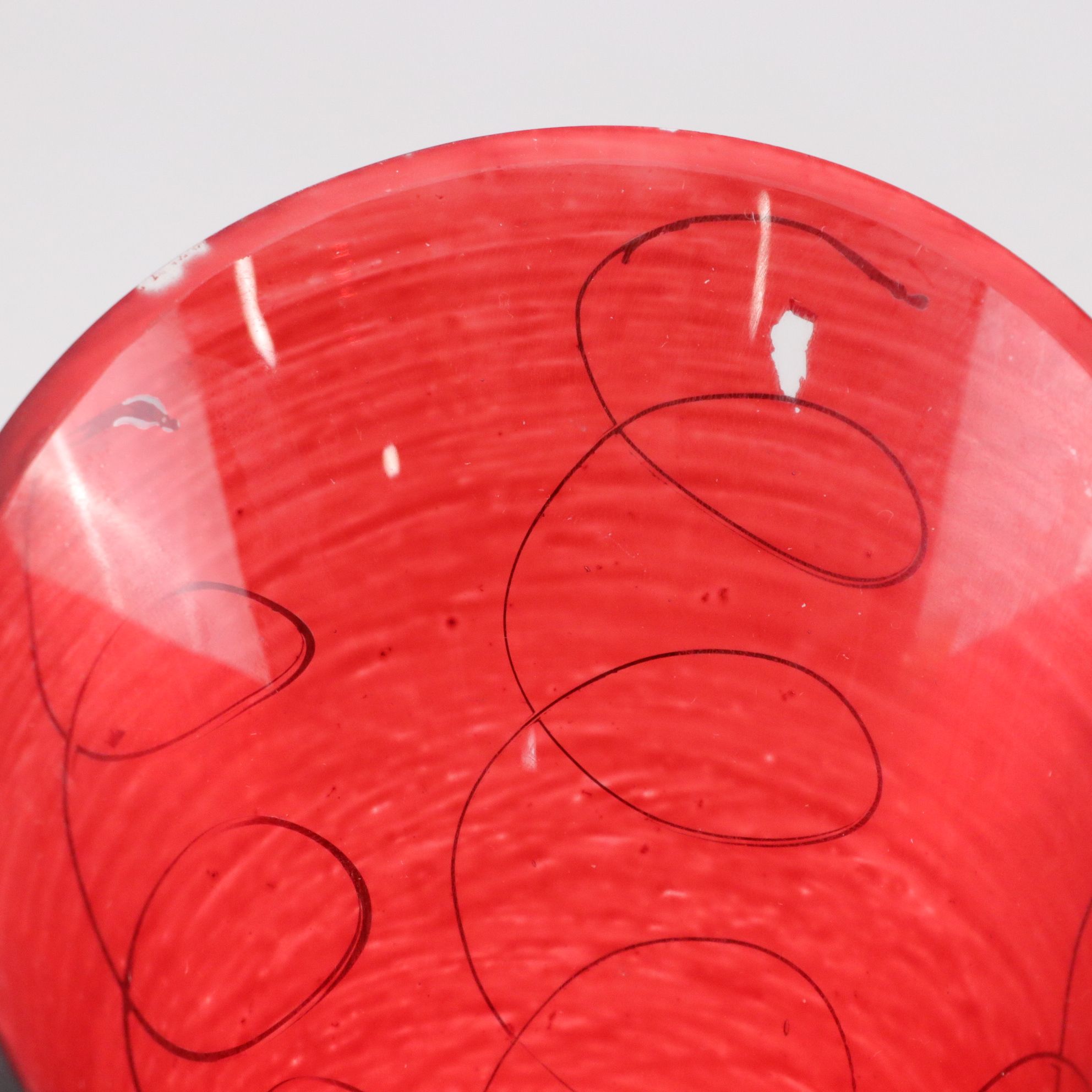 Romanian Hand Blown Red Vase with Opalescent Cordials & "Rioja" Champagne Flutes