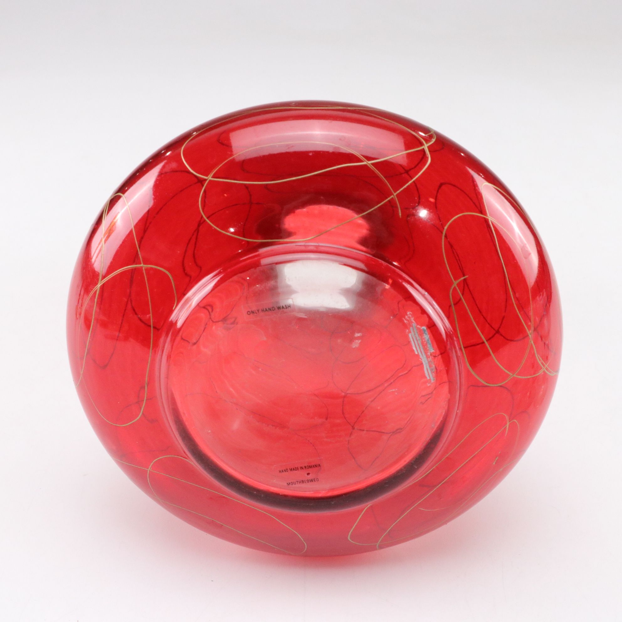 Romanian Hand Blown Red Vase with Opalescent Cordials & "Rioja" Champagne Flutes