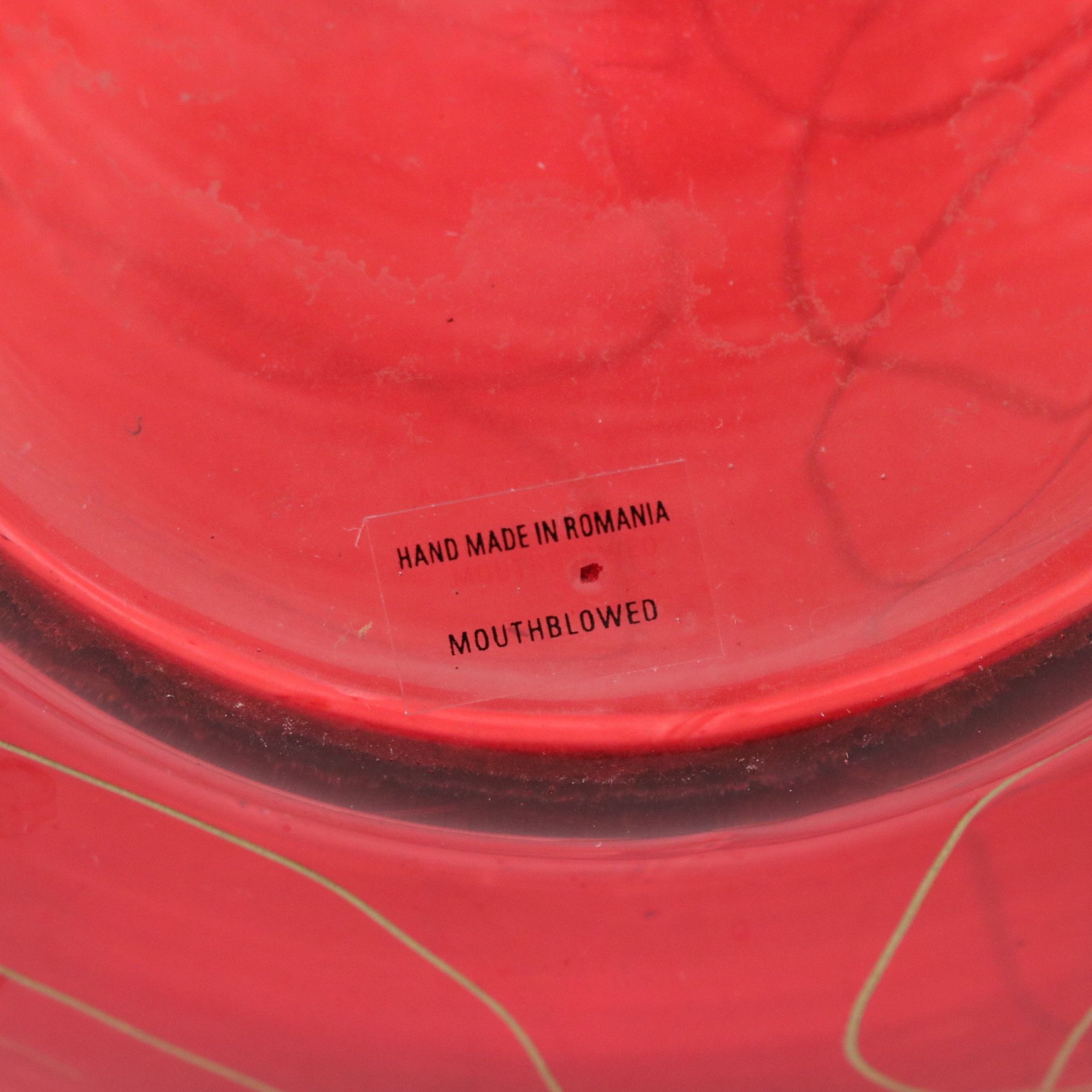 Romanian Hand Blown Red Vase with Opalescent Cordials & "Rioja" Champagne Flutes