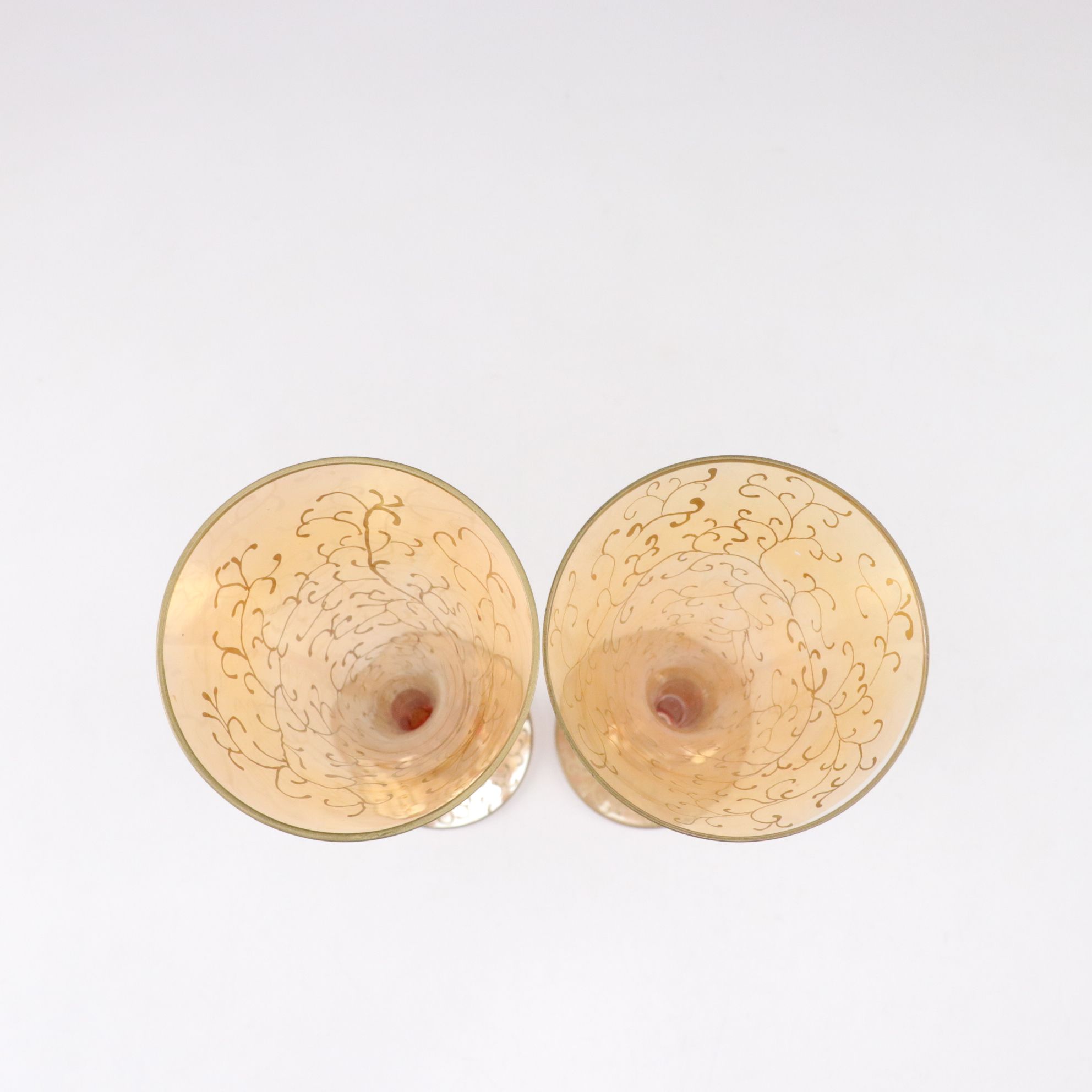 Romanian Hand Blown Red Vase with Opalescent Cordials & "Rioja" Champagne Flutes