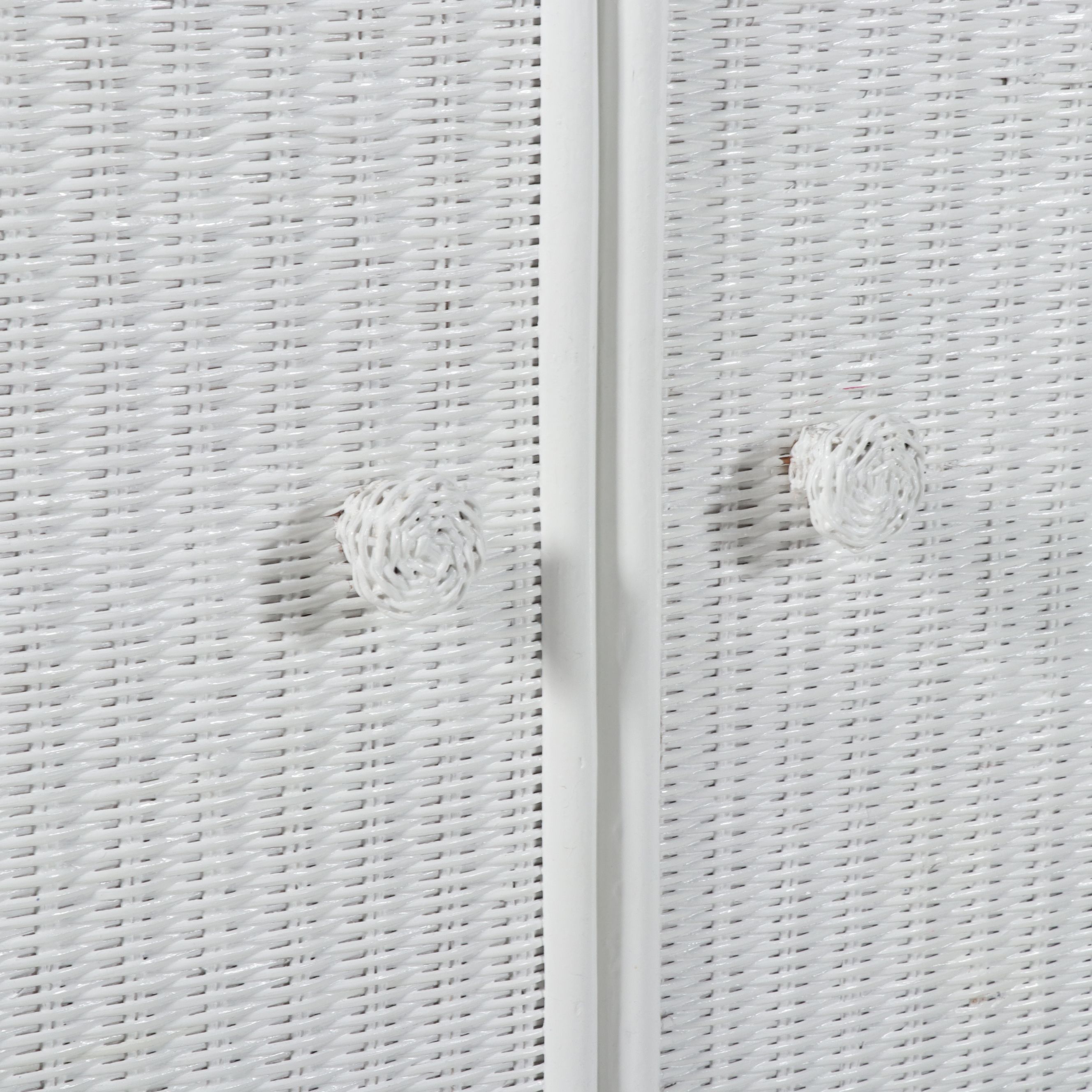 Seven-Piece White Woven Wicker Bedroom Accessory Suite, Late 20th Century