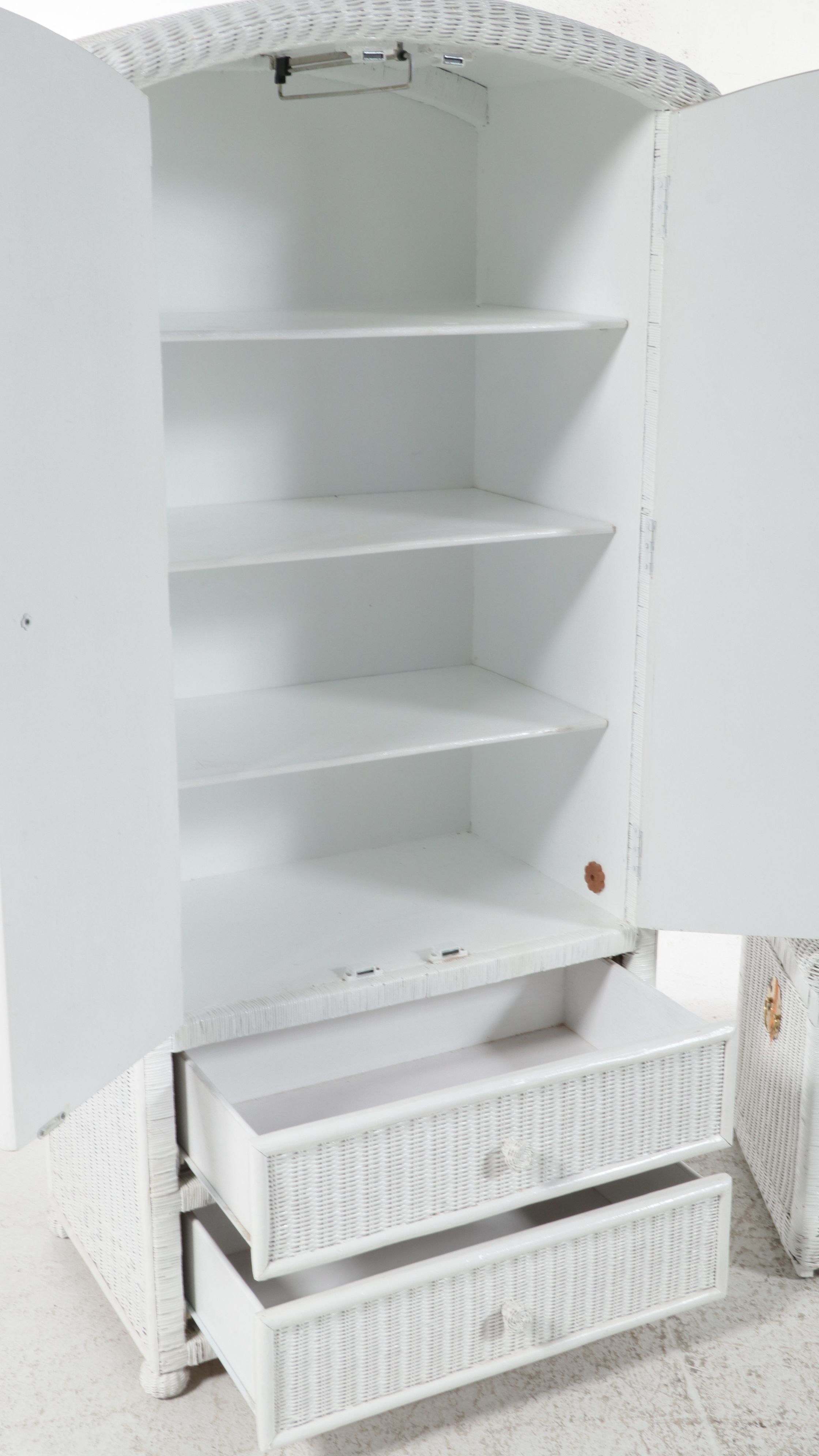 Seven-Piece White Woven Wicker Bedroom Accessory Suite, Late 20th Century