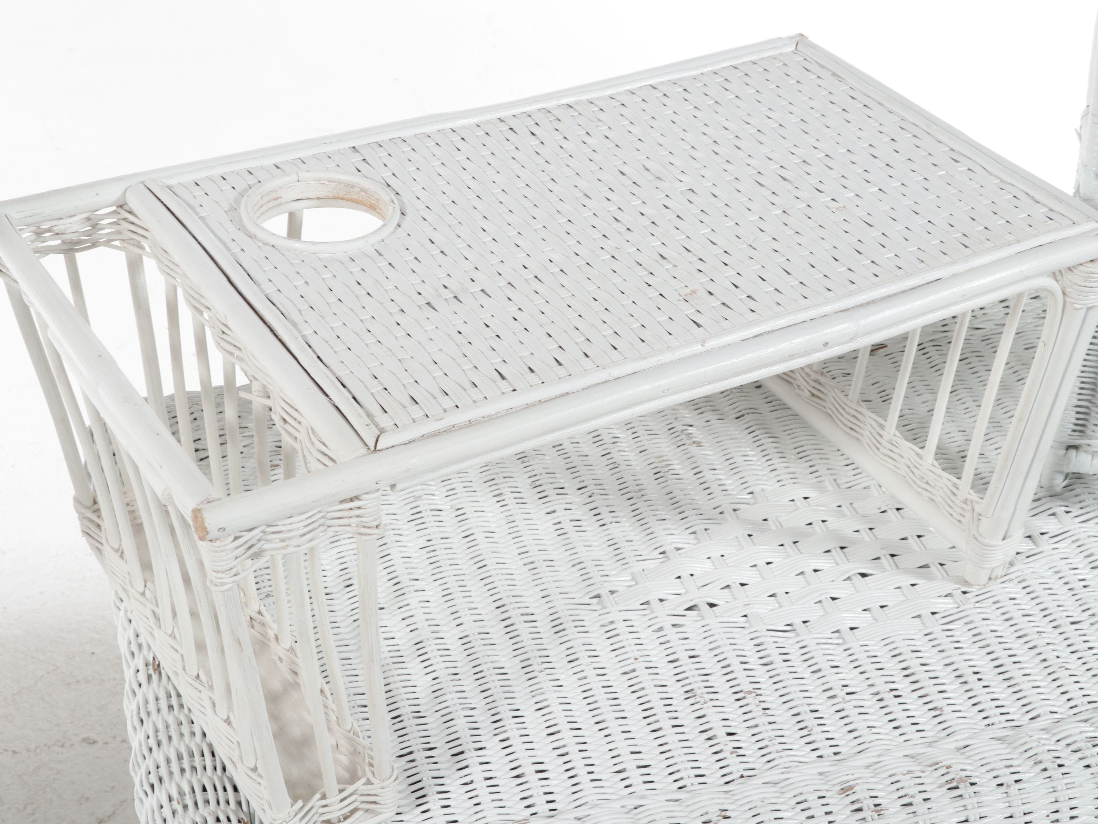 Seven-Piece White Woven Wicker Bedroom Accessory Suite, Late 20th Century