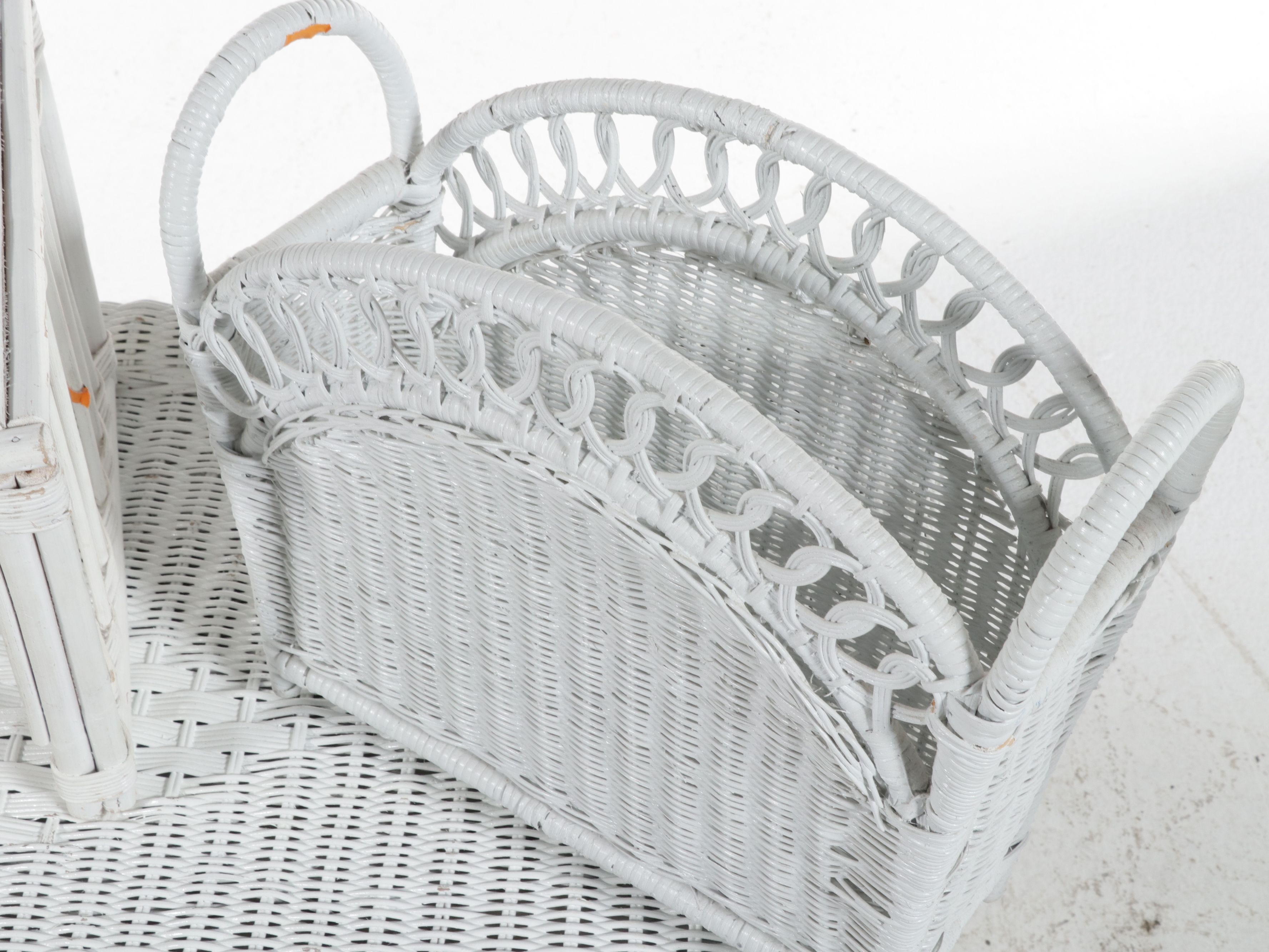 Seven-Piece White Woven Wicker Bedroom Accessory Suite, Late 20th Century