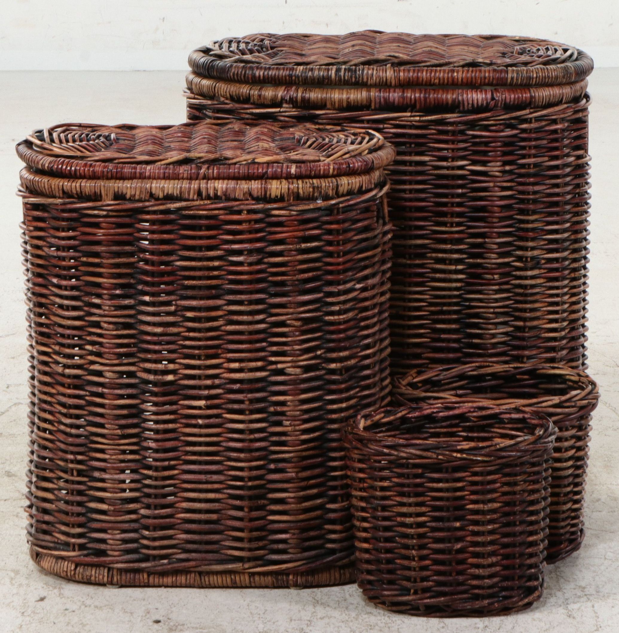 Wicker Lidded Laundry Baskets and Waste Bins