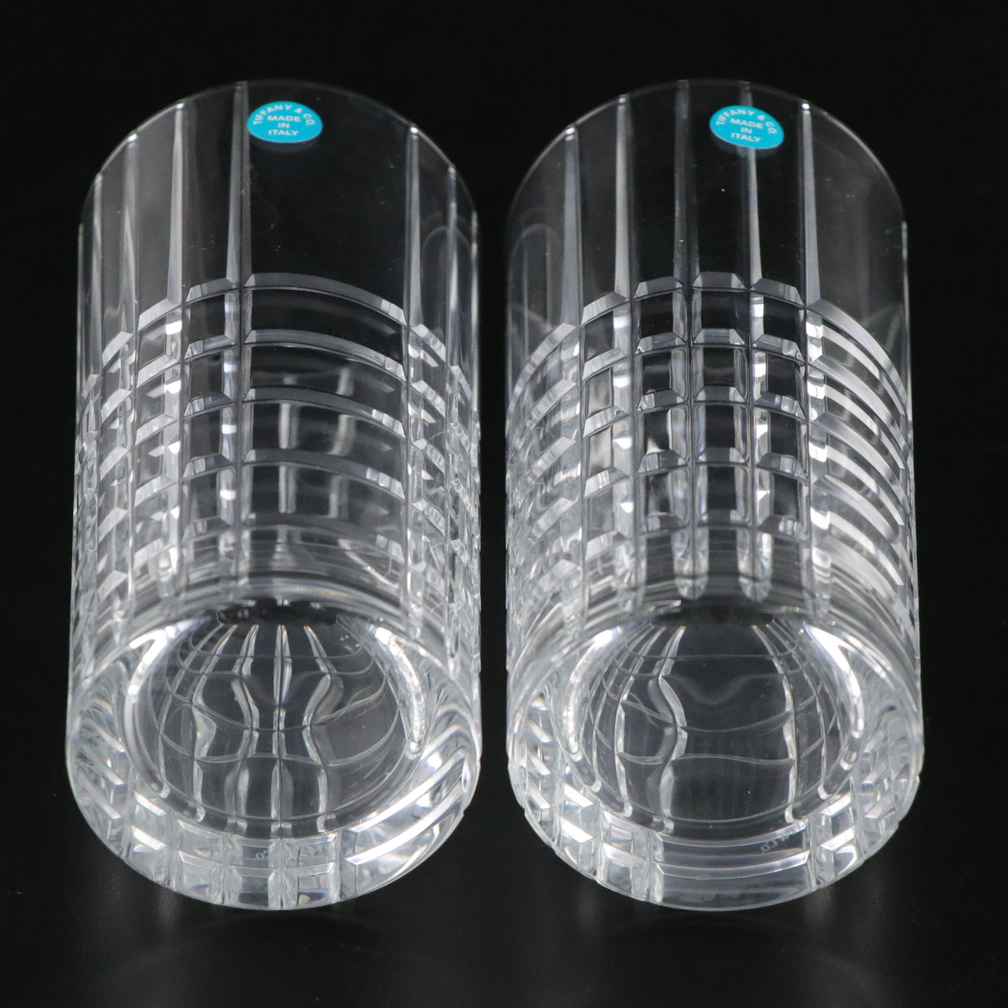 Tiffany & Co. Tankard-shaped Pitcher and Pair of Plaid Highball Glasses