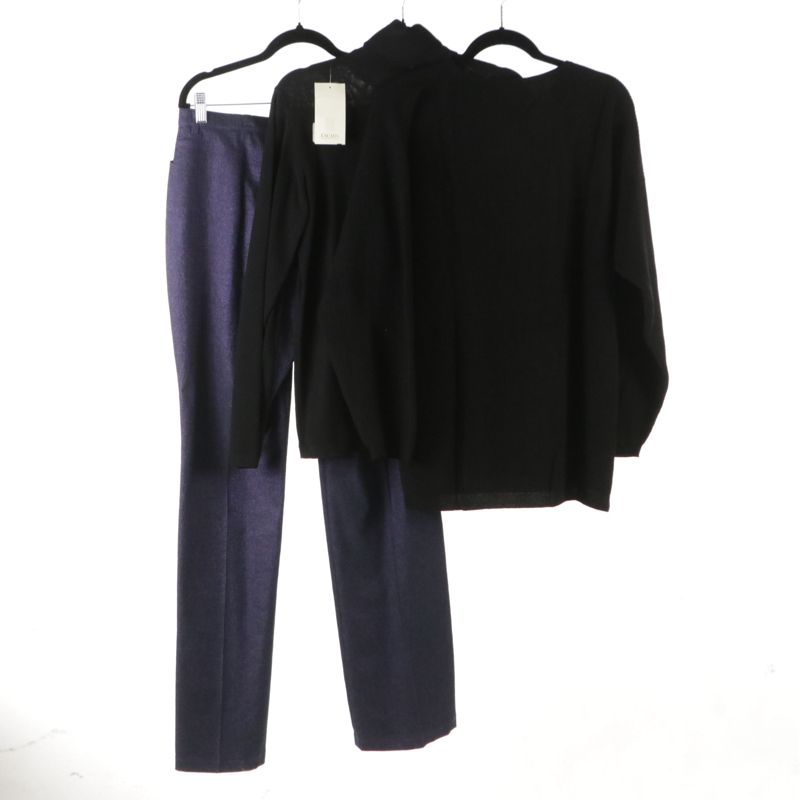 Escada Purple Metallic Trouser, Wool Turtleneck and Henri Bendel Cashmere Top