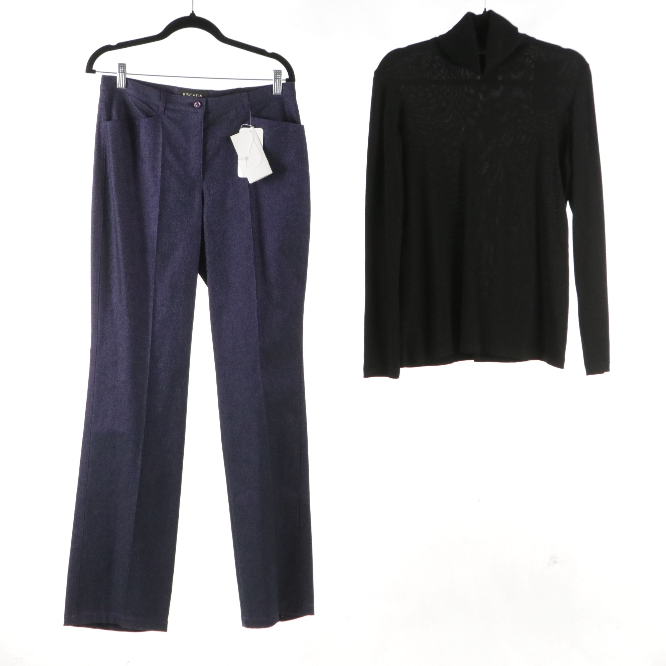 Escada Purple Metallic Trouser, Wool Turtleneck and Henri Bendel Cashmere Top